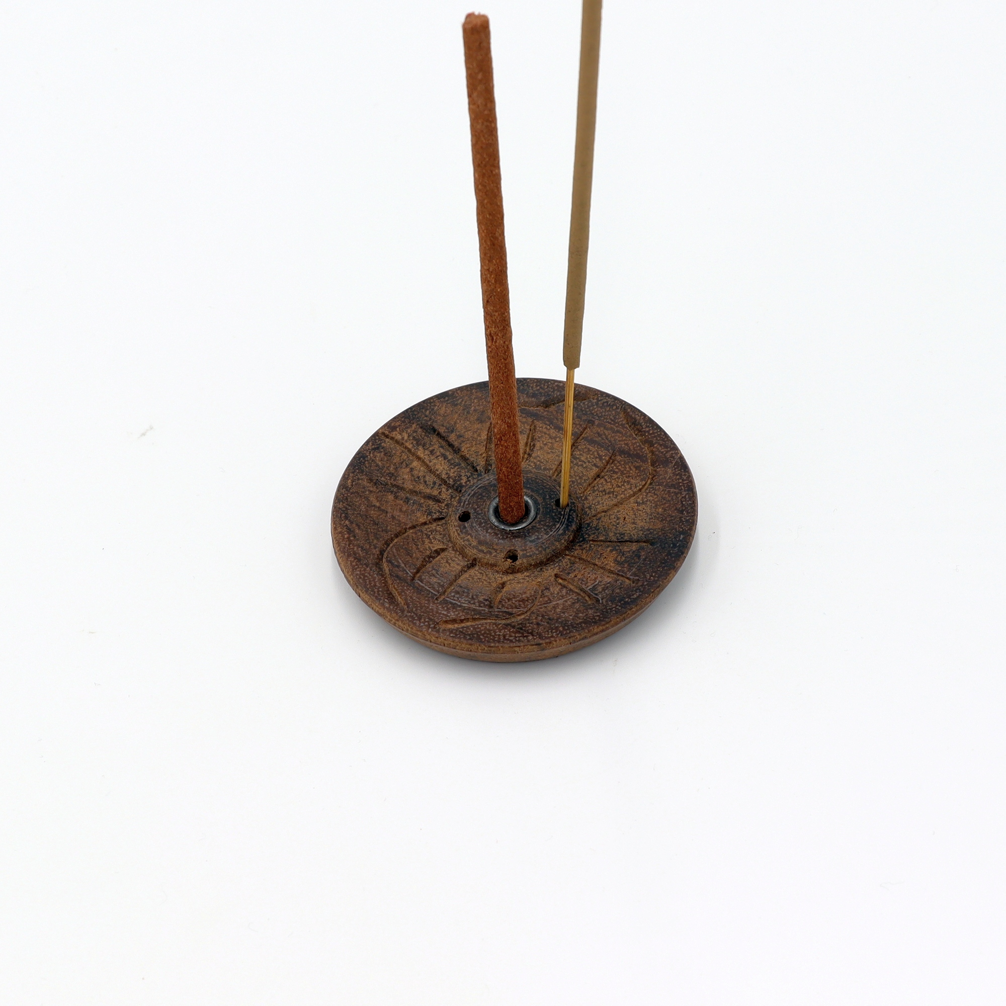Räucherstäbchenhalter aus Holz Scheibe Lotus Braun Natur