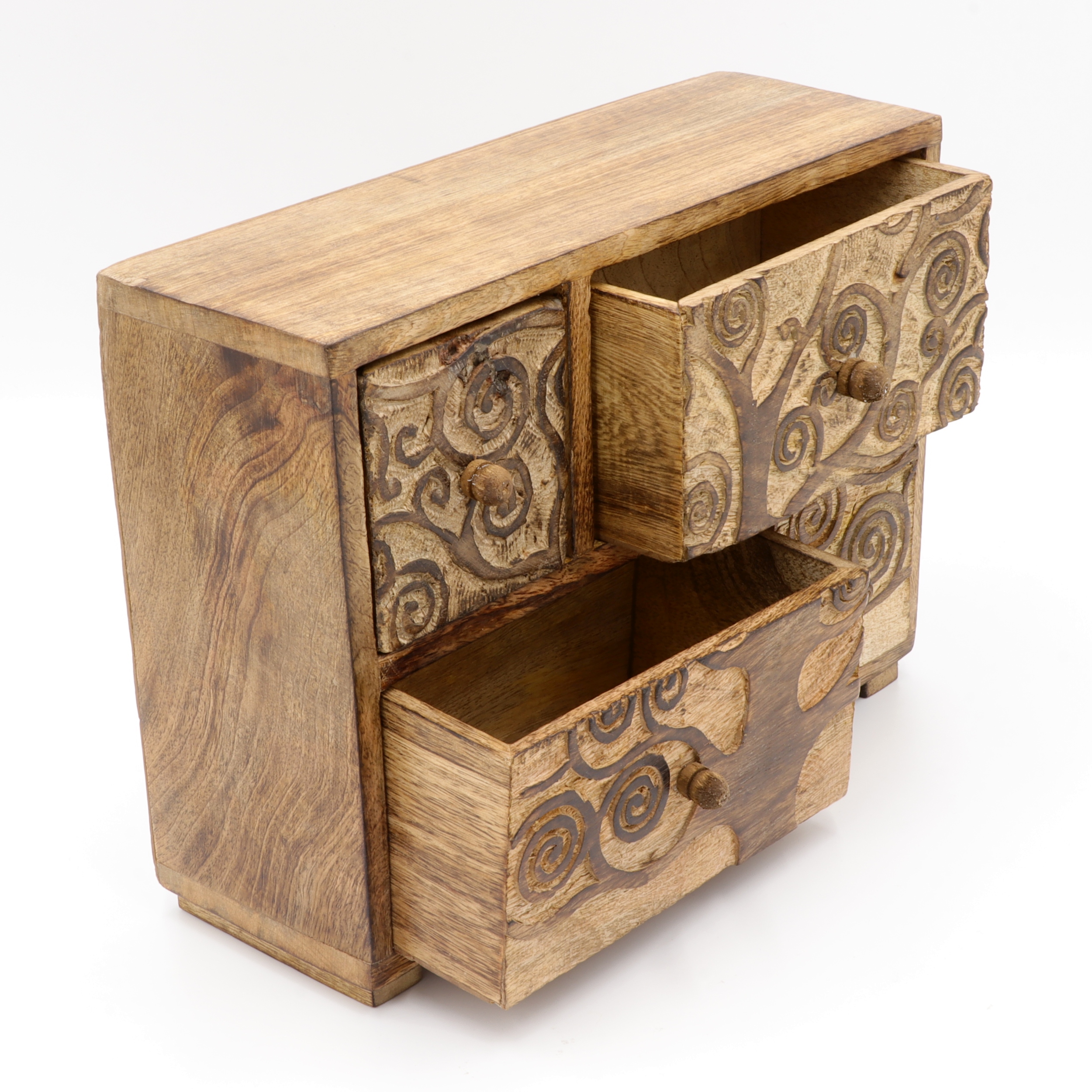 Schubladenschrank aus Holz - Vier Schubladen verziert mit dem Baum des Lebens - Asymmetrie Design