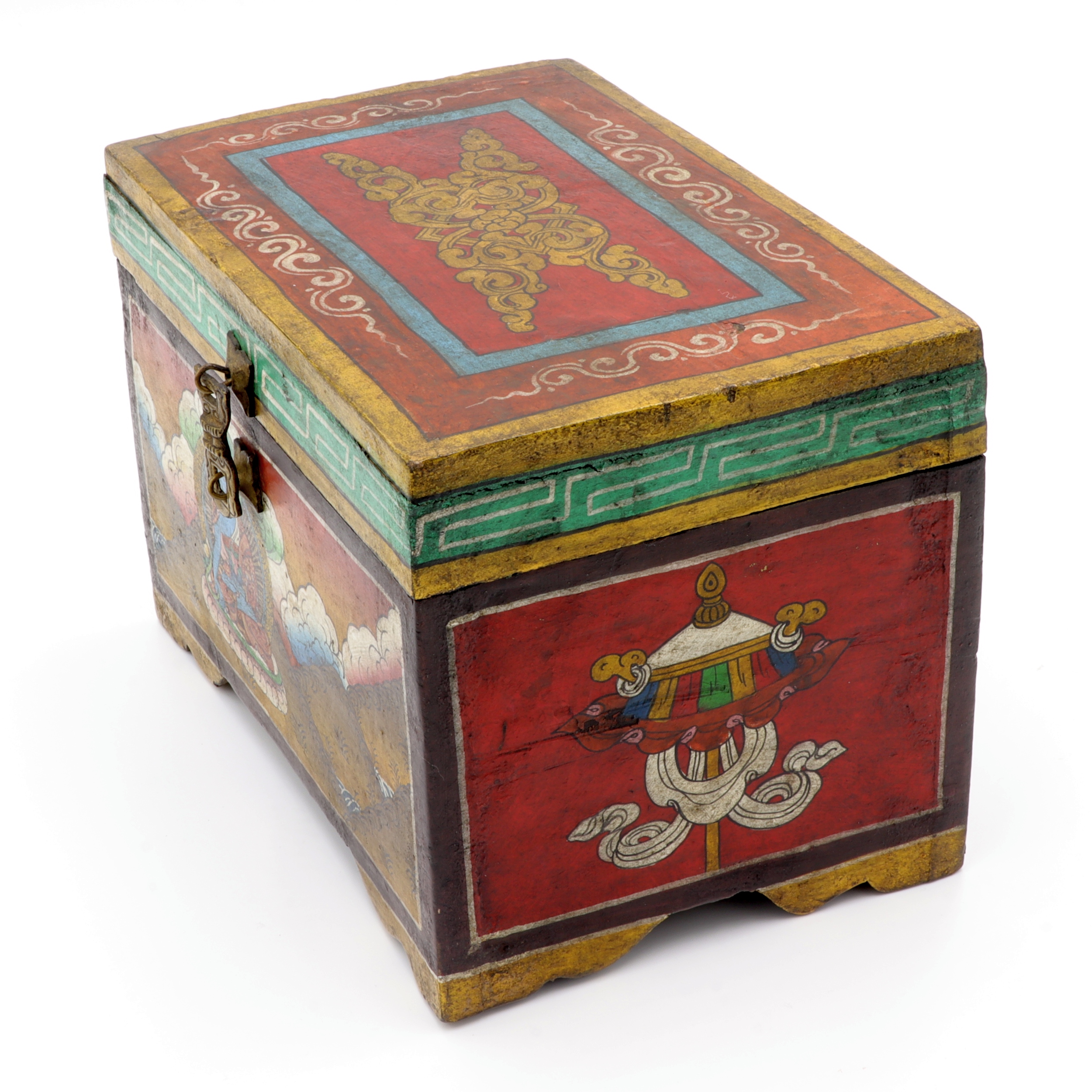 Handbemalte Kiste aus Holz - Buddha, Ashtamangala - Truhen Design - typisch nepalesiche Farben - fair gehandelt aus Nepal