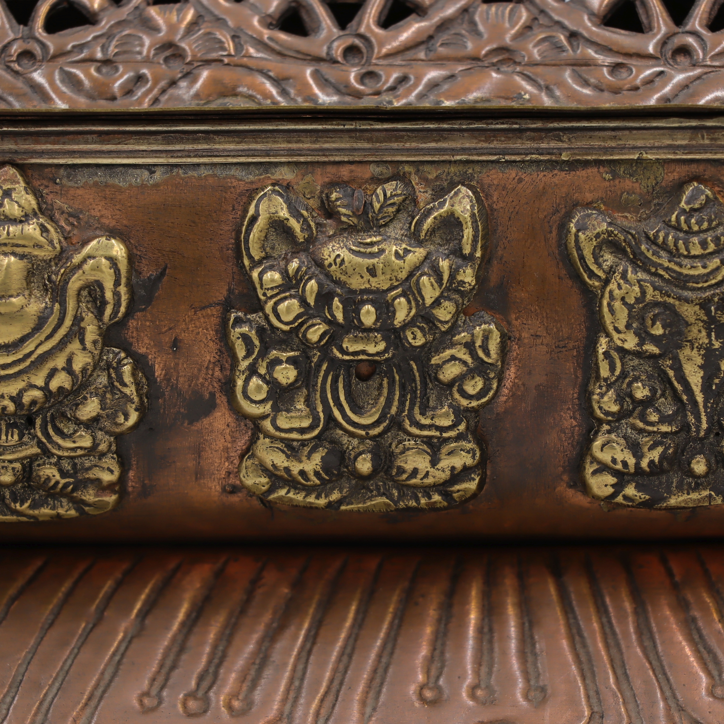 Räucherstäbchenhalter aus Metall, tibetisches Räuchergefäß mit Deckel, Ashtamangala, Antik Design, XXL