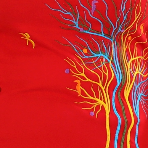 Top aus 100% Baumwolle mit farbenfrohen Baum als handgemachte Stickerei, elegant, chic und ärmellos - Fair gehandelt aus Nepal