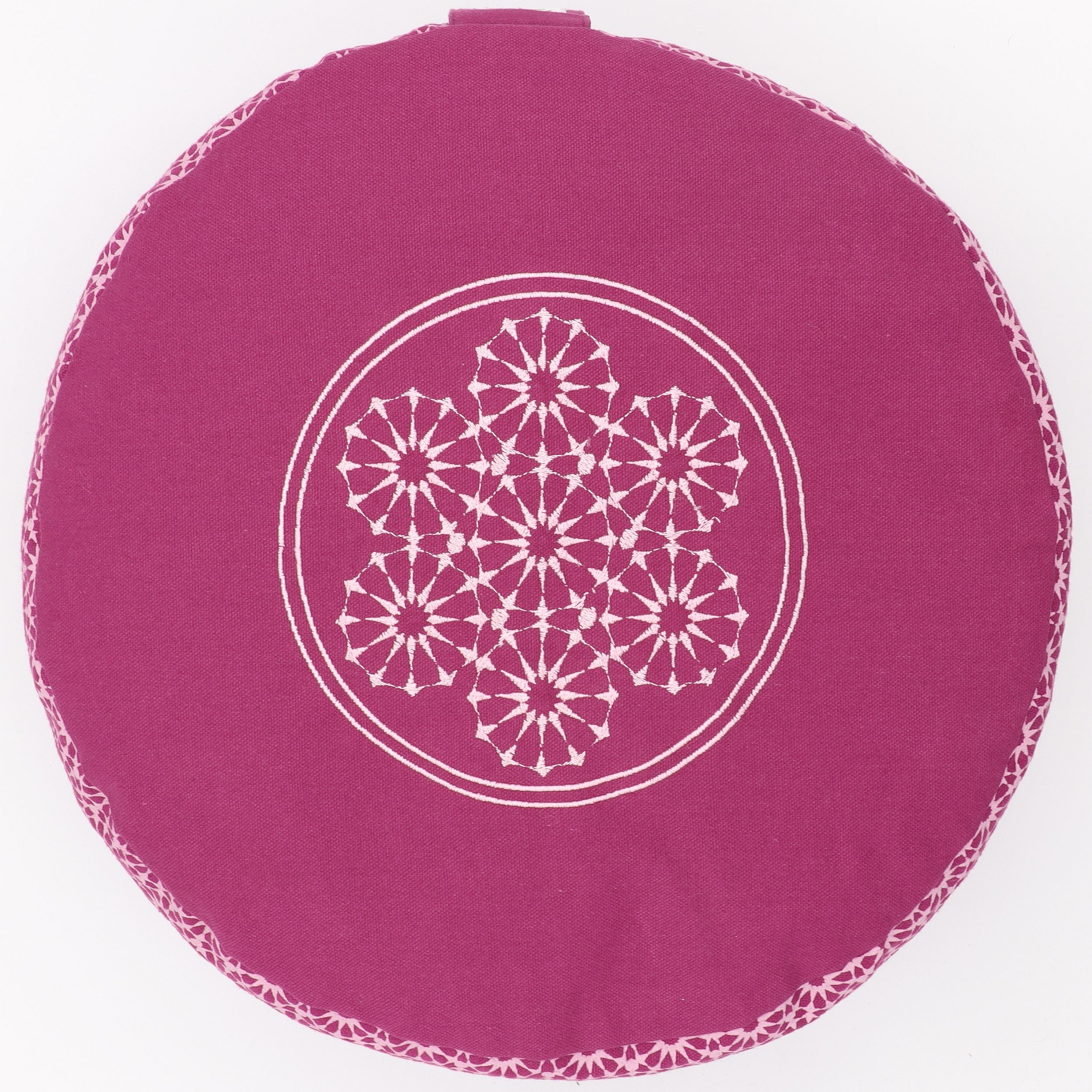 Meditationskissen rund - Mandala Blockdruck - abnehmbarer Bezug aus 100% Baumwolle - Füllung 100% Buchweizenschalen - Dein neues Sitzkissen für Yoga und Meditation - besticktes und bedrucktes Sitzkissen mit Trageschlaufe
