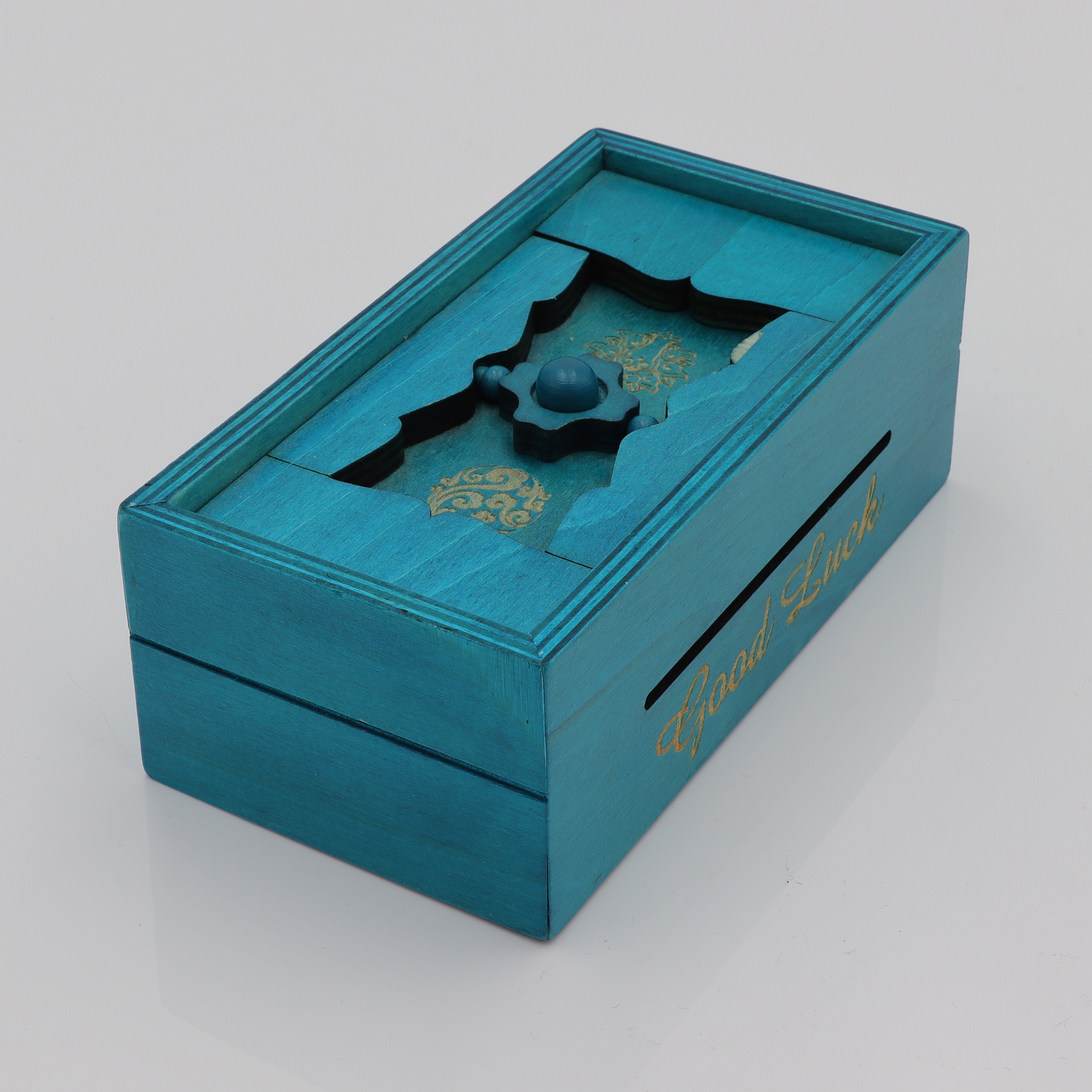 Good Luck - Trick-Kiste und Spardose aus Holz - Puzzle Box - Secret Opening Problem