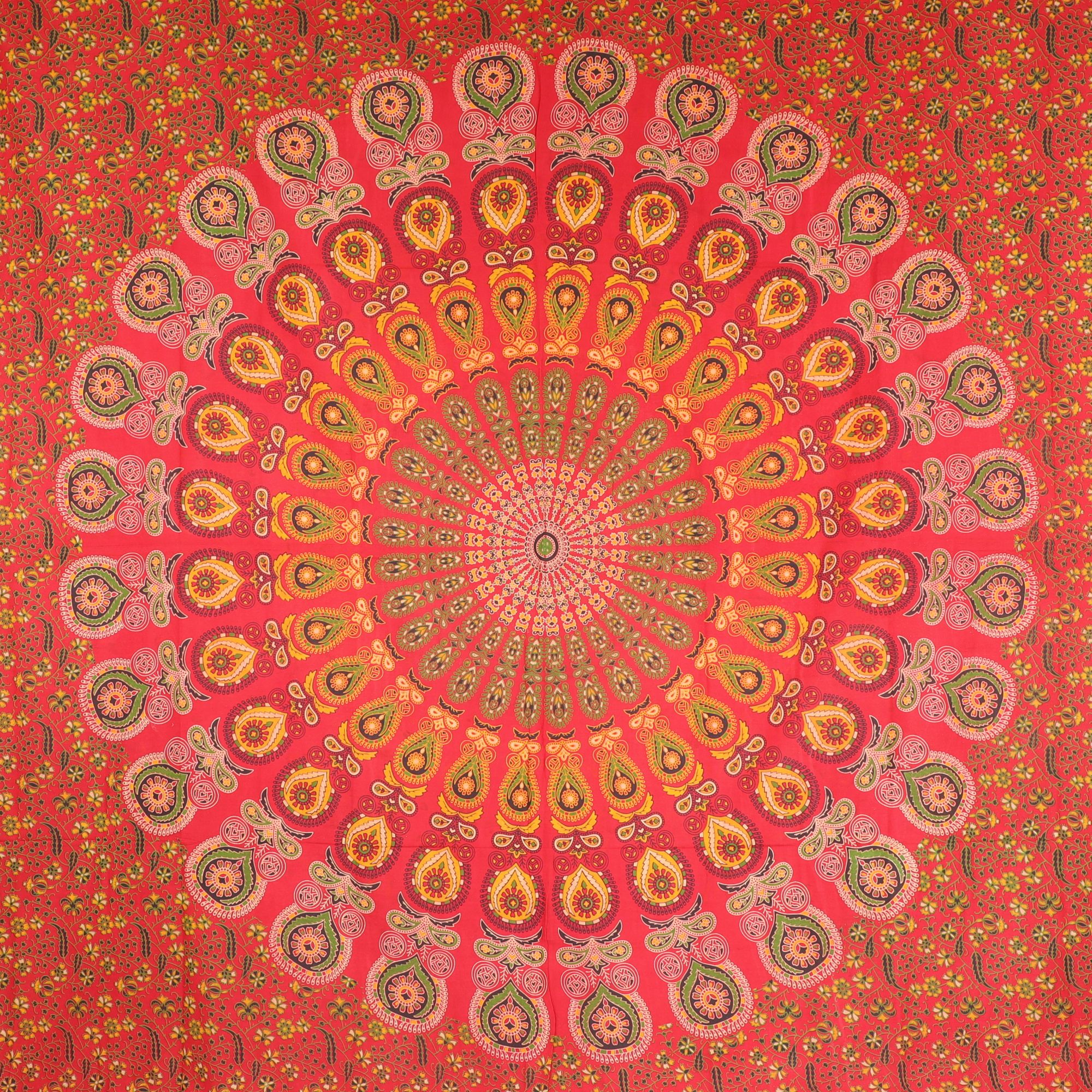 Wandtuch XXL 210x230 - Mandala - 100% Baumwolle - detailreicher indischer Druck - mehrfarbig - dekoratives Tuch, Wandbild, Tagesdecke, Bedcover, Vorhang, Picknick-Decke, Strandtuch
