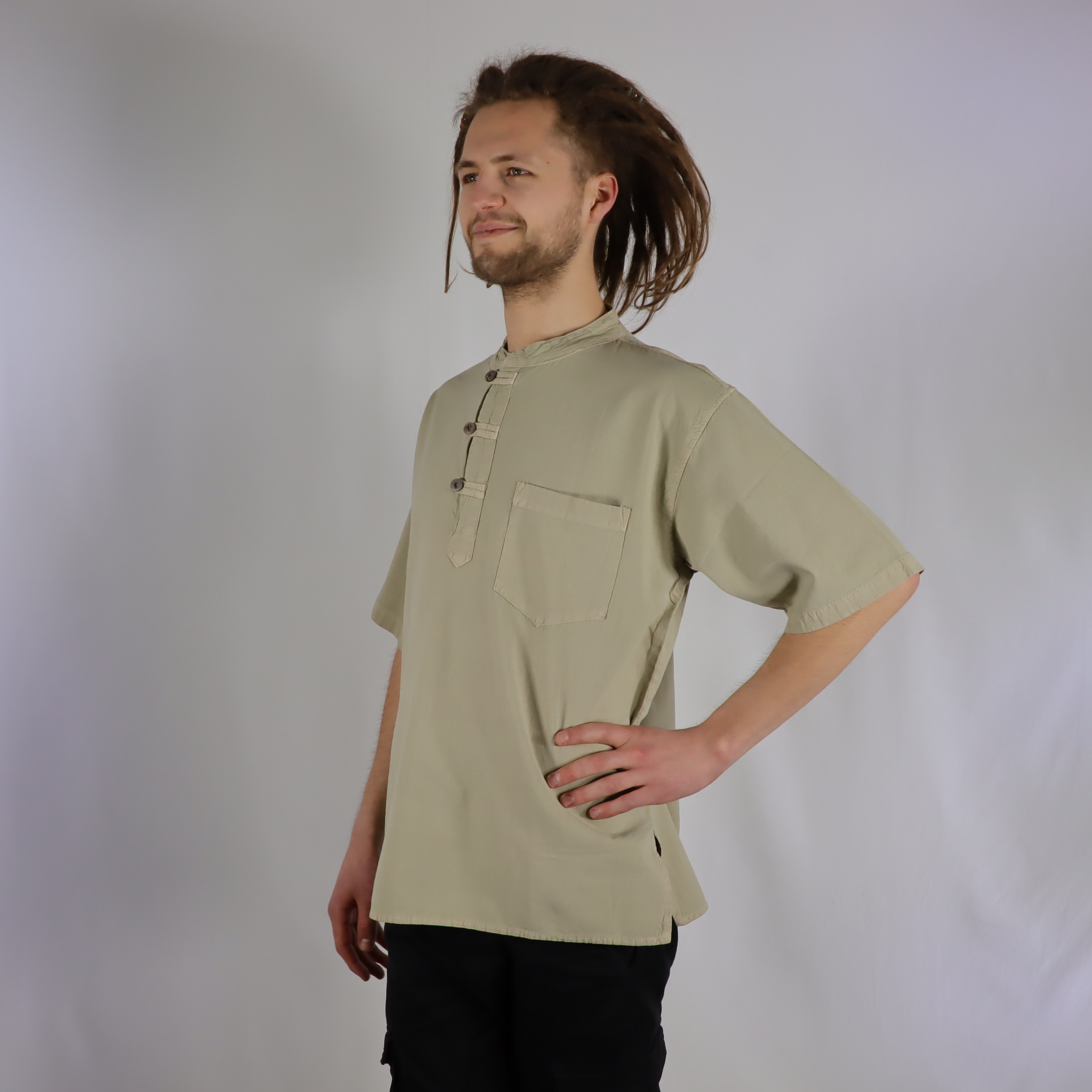 Hemd mit Knöpfen - UniColor - 100% Baumwolle - Kurzarm mit Stehkragen für coole Sommer Tage - chic, lässig und bequem für Freizeit und Alltag - Fair gehandelt aus Nepal