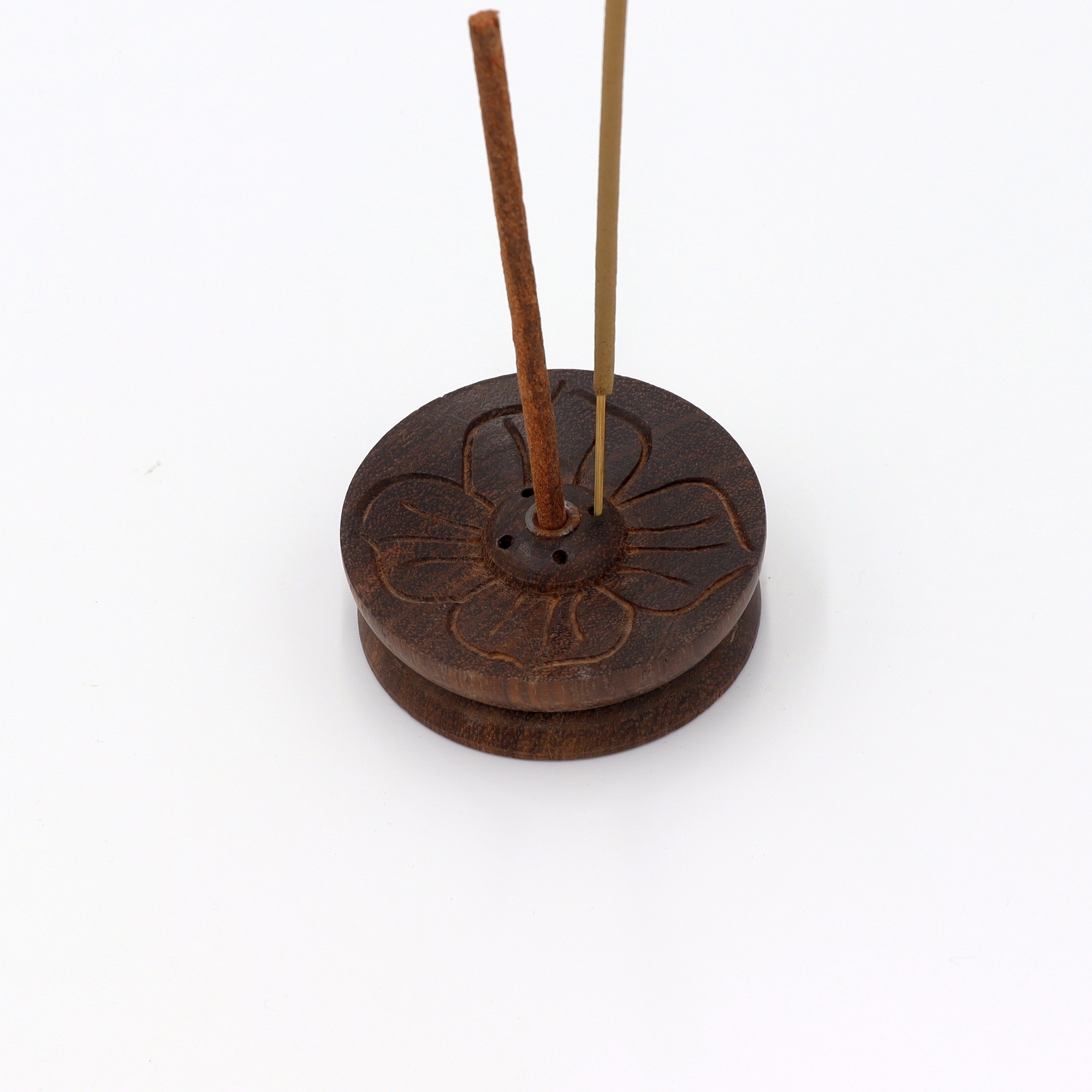 Räucherstäbchenhalter aus Holz Kelchform Lotus Braun Natur Variante B