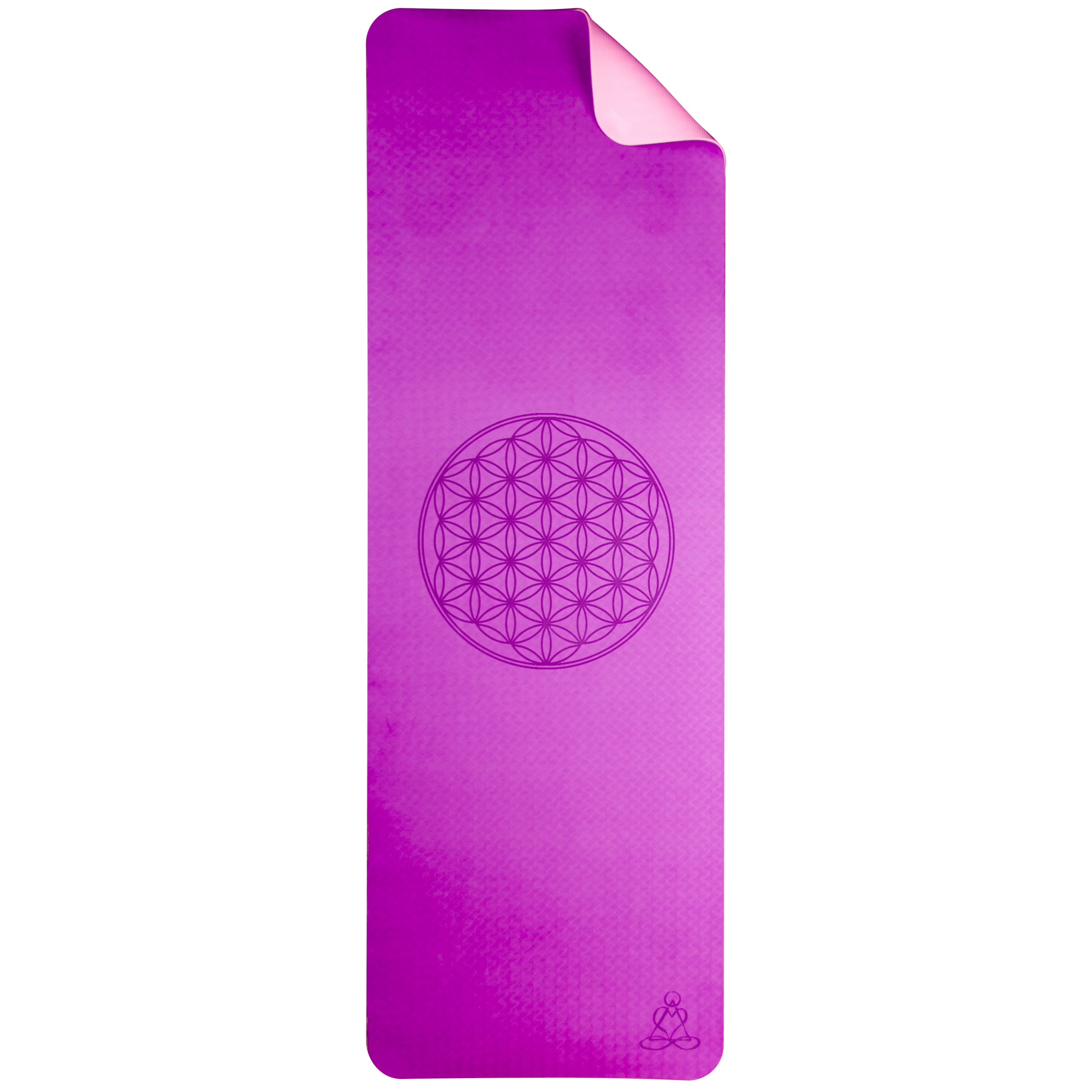 Yogamatte - Blume des Lebens - ca. 182 x 61 cm - weich und rutschfest - gut für Allergiker - Purpur, Pink