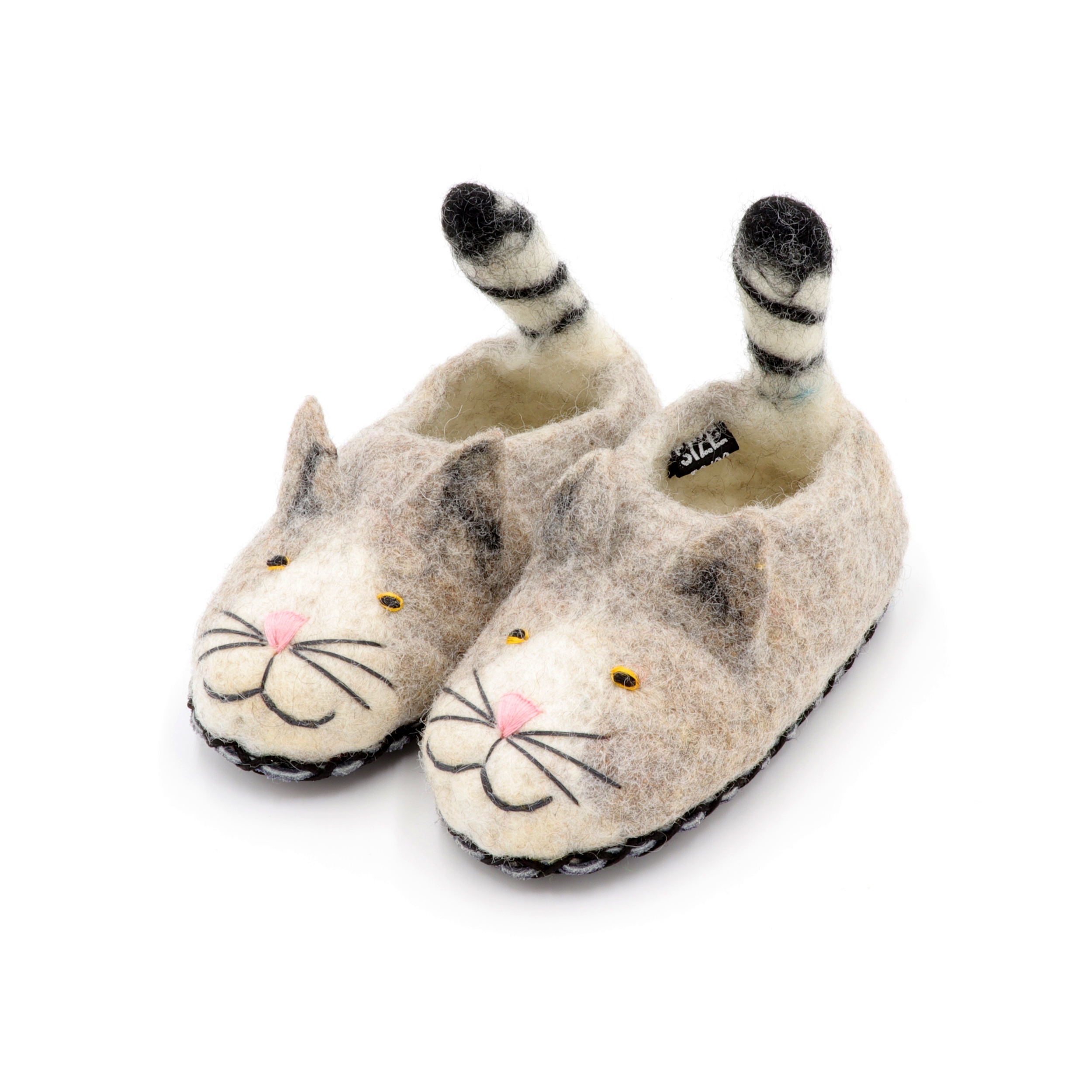 Schuhe aus Filz für Kinder - Die Graue Katze - rutschfeste Sohle aus Wildleder