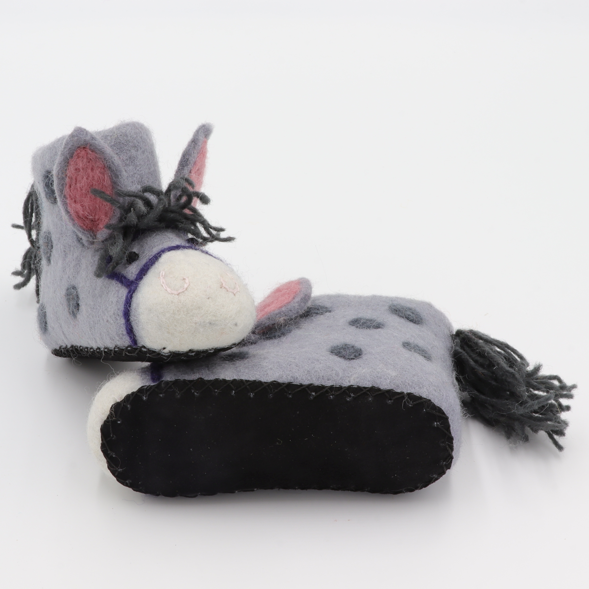 Schuhe aus Filz für Kinder - Der Graue Esel - rutschfeste Sohle aus Wildleder