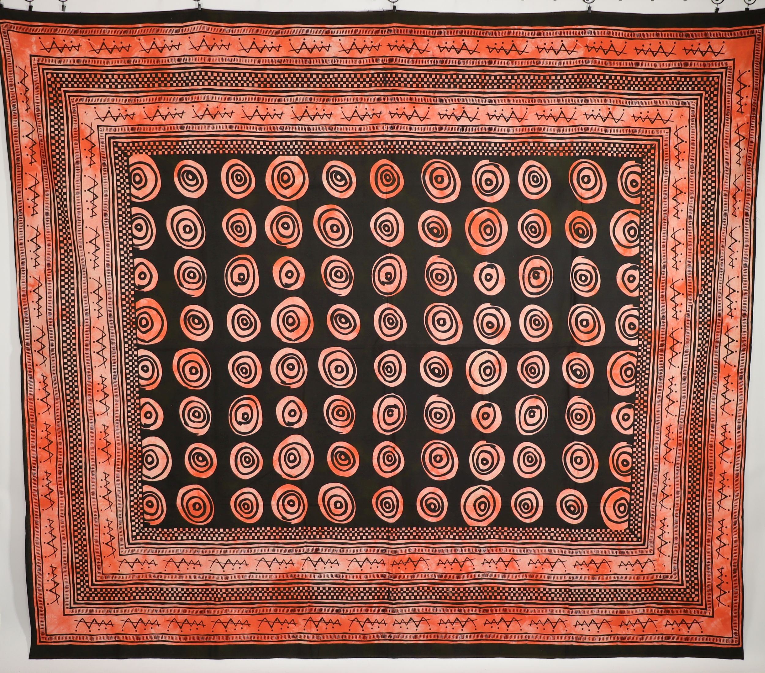 Wandtuch XXL 210x230 - Kreise und Punkte - 100% Baumwolle - detailreicher indischer Druck - mehrfarbig Batik - dekoratives Tuch, Wandbild, Tagesdecke, Bedcover, Vorhang, Picknick-Decke, Strandtuch