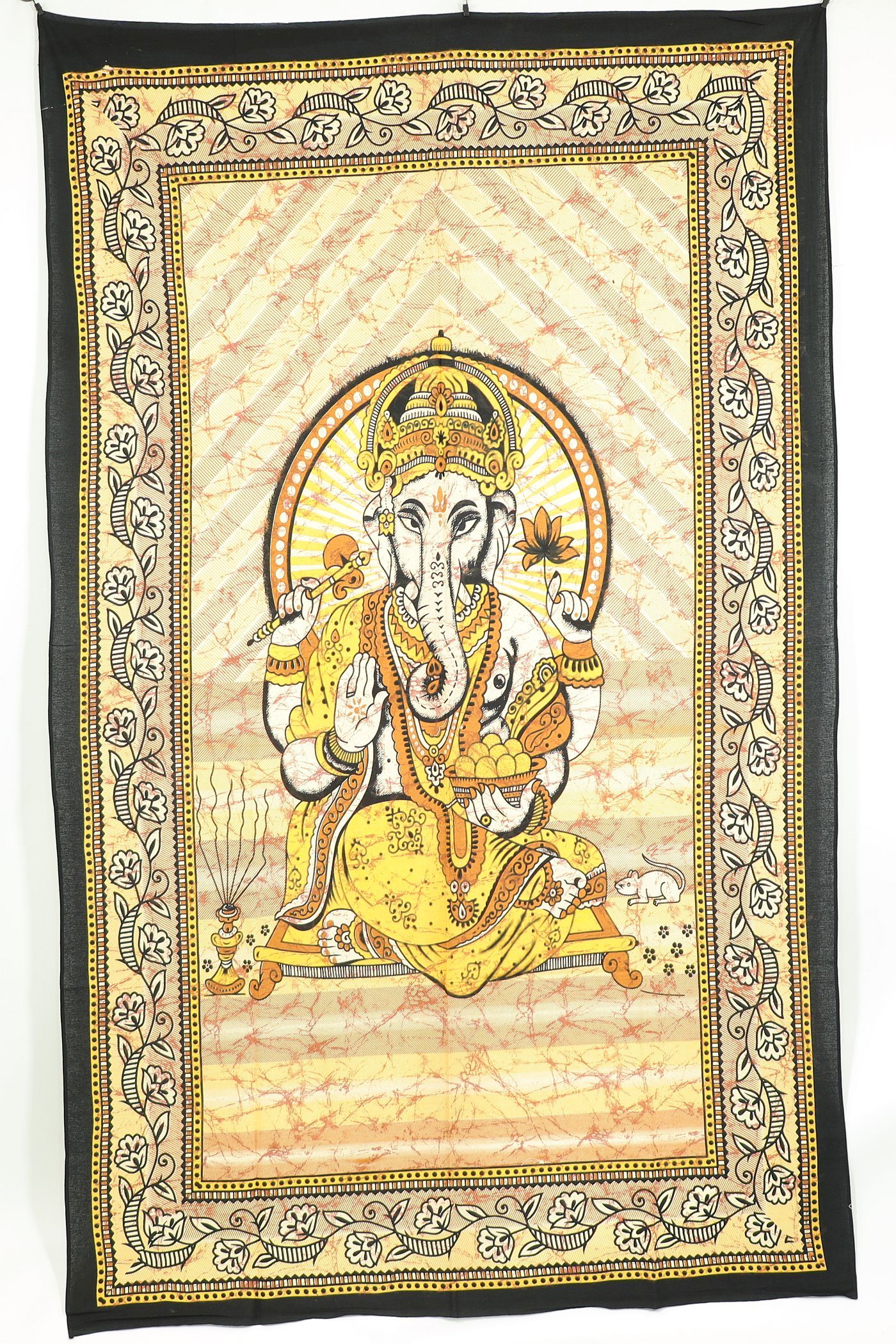 Wandtuch XL 130x210 - Ganesha - 100% Baumwolle - detailreicher indischer Druck - dekoratives Tuch, Wandbild, Tagesdecke, Bedcover, Vorhang, Picknick-Decke, Strandtuch