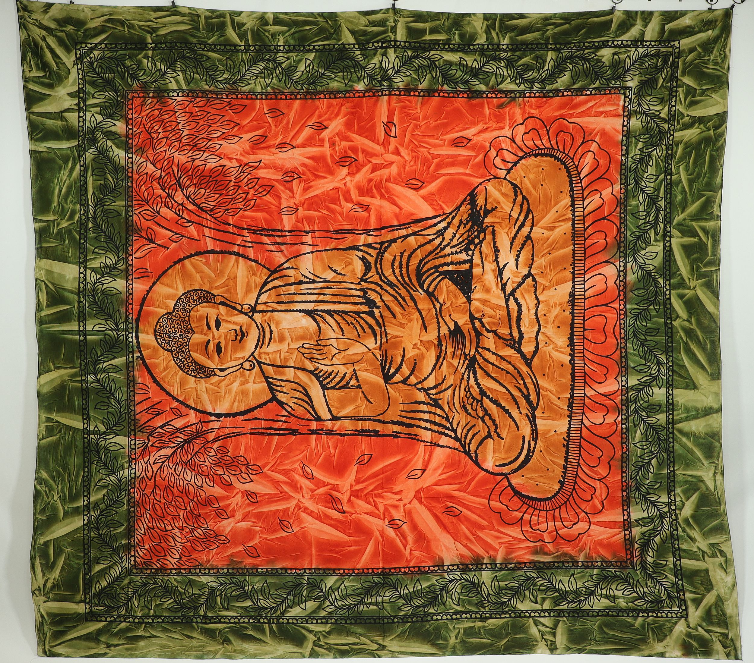Wandtuch XXL 210x230 - Buddha - 100% Baumwolle - detailreicher indischer Druck - mehrfarbig - dekoratives Tuch, Wandbild, Tagesdecke, Bedcover, Vorhang, Picknick-Decke, Strandtuch
