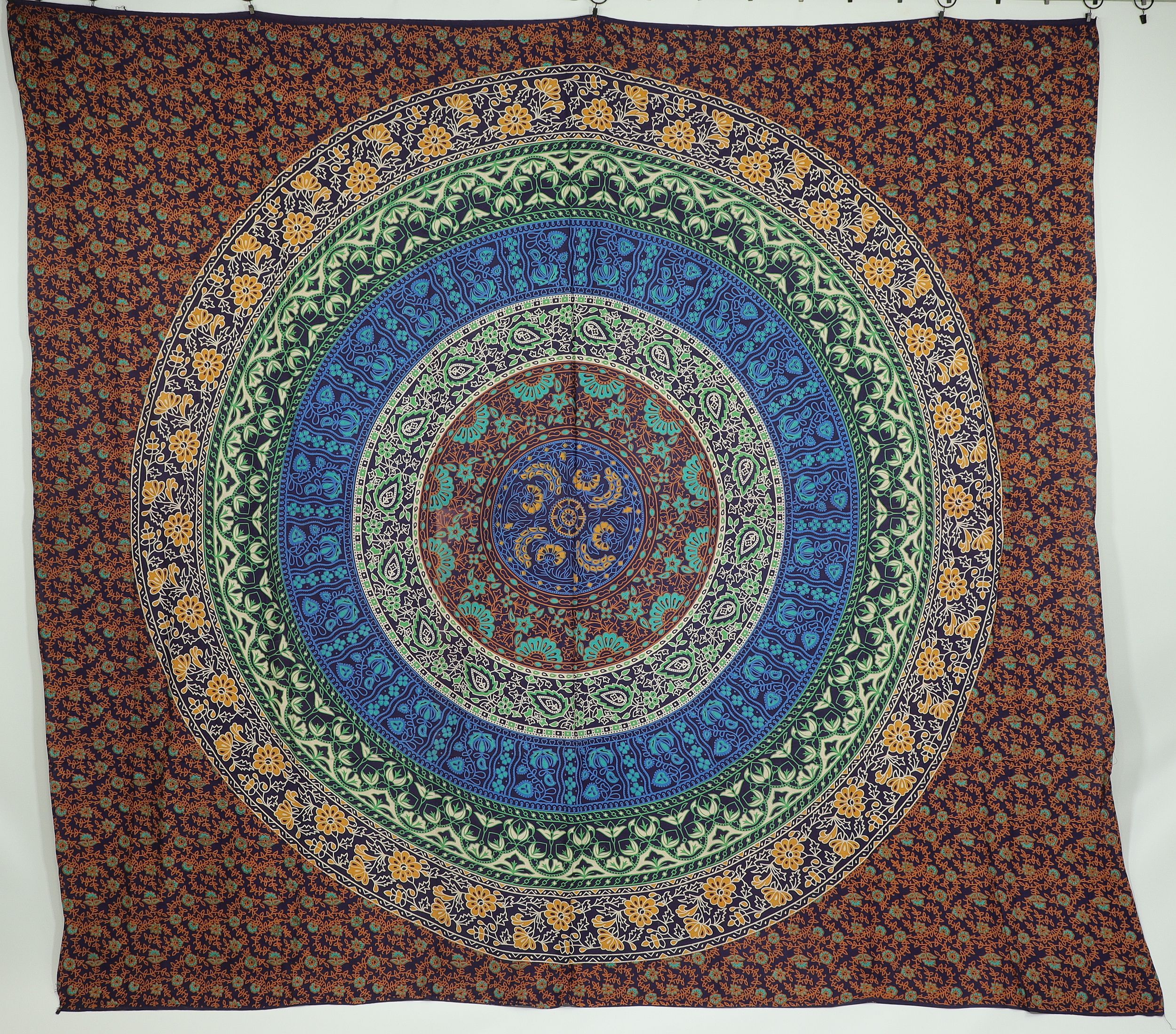 Wandtuch XXL 210x230 - Mandala Lotus Kreise - 100% Baumwolle - detailreicher indischer Druck - dekoratives Tuch, Wandbild, Tagesdecke, Bedcover, Vorhang, Picknick-Decke, Strandtuch