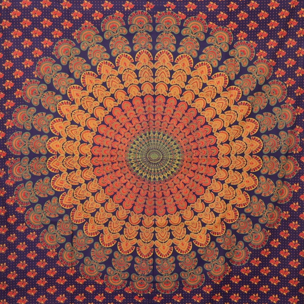 Wandtuch XL 130x210 - Mandala - 100% Baumwolle - detailreicher indischer Druck - dekoratives Tuch, Wandbild, Tagesdecke, Bedcover, Vorhang, Picknick-Decke, Strandtuch