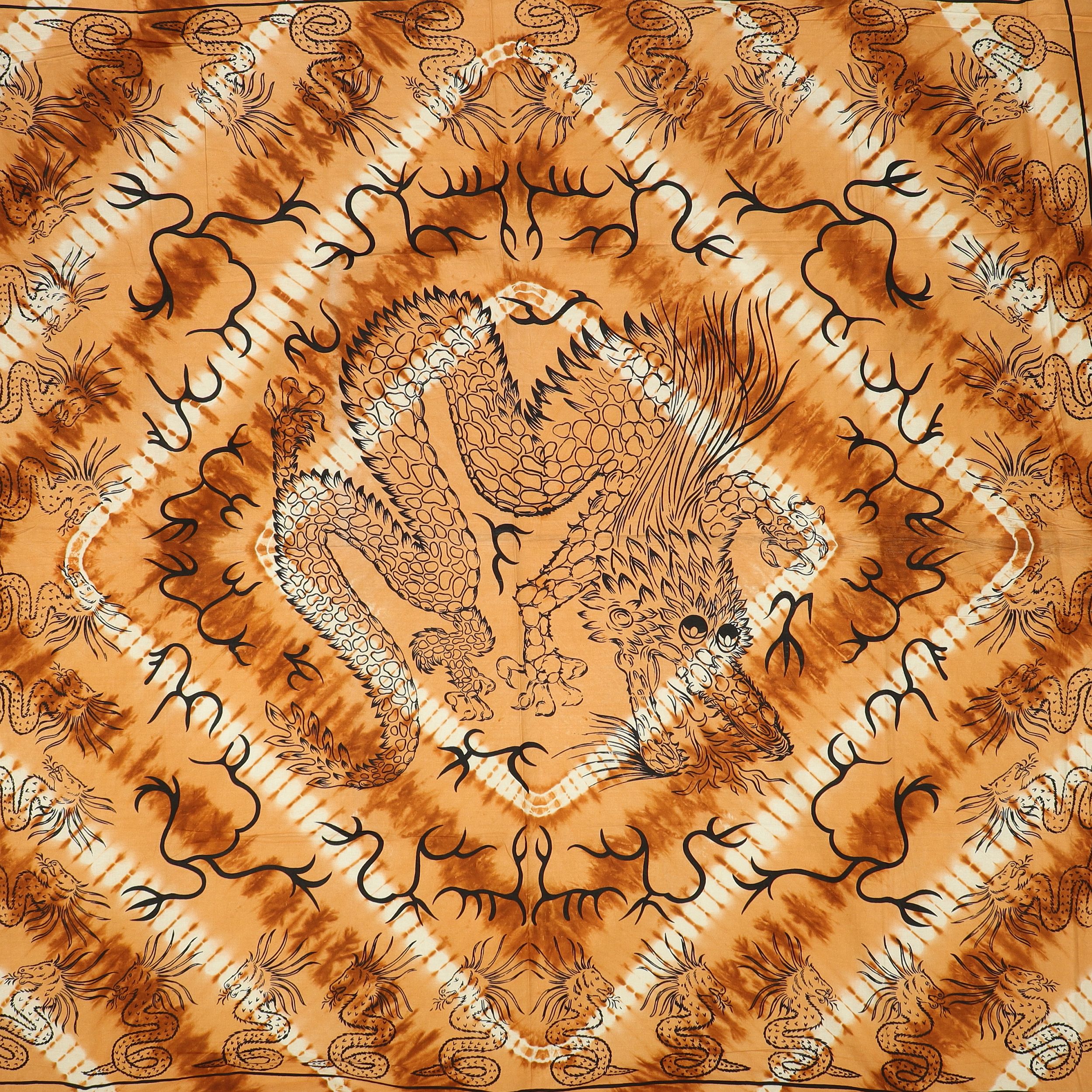 Wandtuch XXL 210x230 - keltischer Drache - 100% Baumwolle - detailreicher indischer Druck - mehrfarbig Batik - dekoratives Tuch, Wandbild, Tagesdecke, Bedcover, Vorhang, Picknick-Decke, Strandtuch