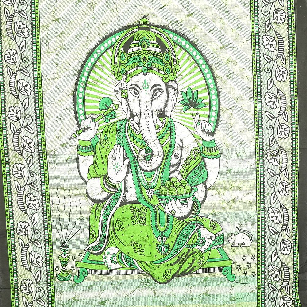 Wandtuch XL 130x210 - Ganesha - 100% Baumwolle - detailreicher indischer Druck - dekoratives Tuch, Wandbild, Tagesdecke, Bedcover, Vorhang, Picknick-Decke, Strandtuch
