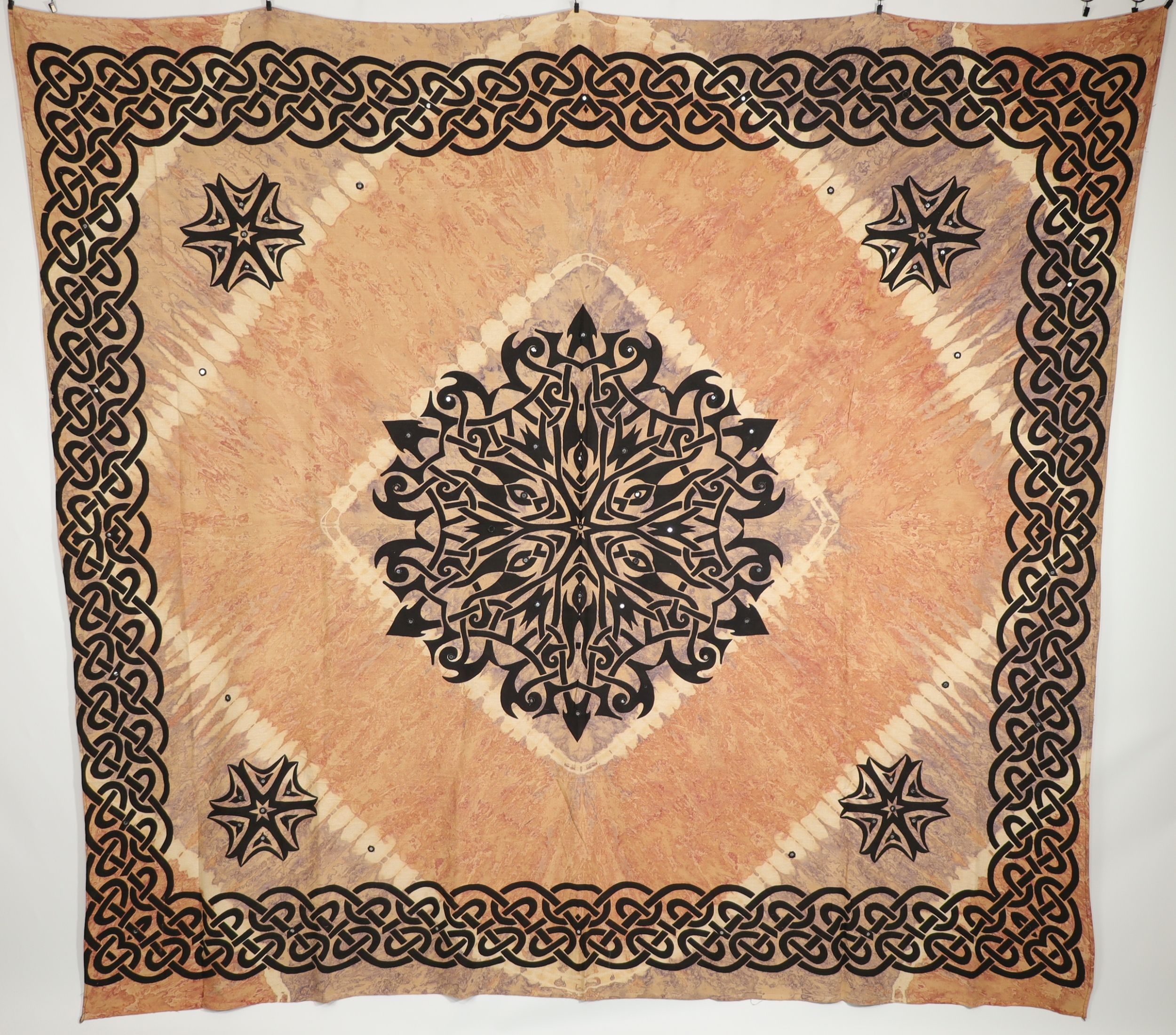Wandtuch XXL 210x230 - keltischer Mandala Lotus - 100% Baumwolle - detailreicher indischer Druck - mehrfarbig Batik - dekoratives Tuch, Wandbild, Tagesdecke, Bedcover, Vorhang, Picknick-Decke, Strandtuch