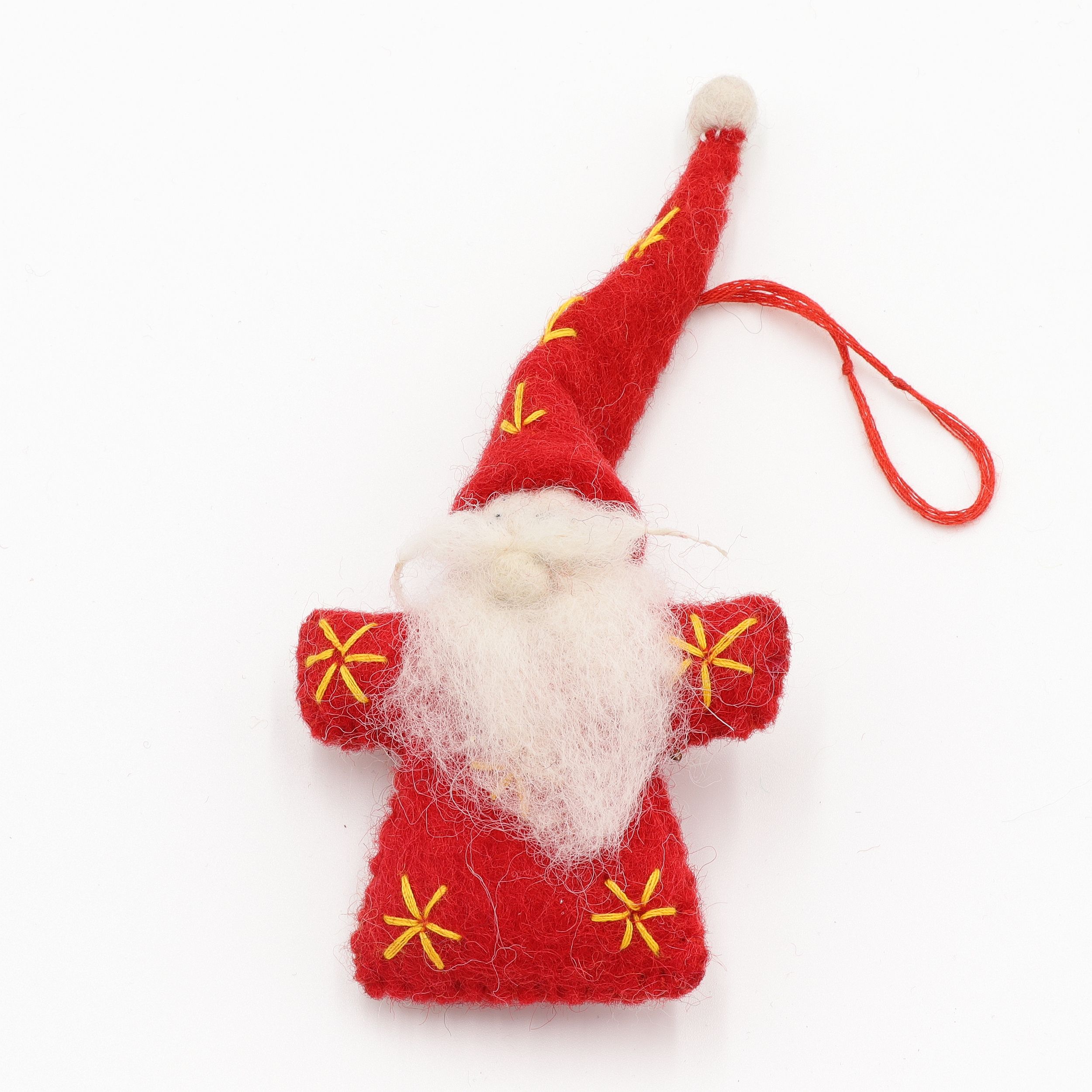 Weihnachtsmann mit Bart und roter Zipfelmütze, klein - Anhänger aus Filz - Geschenkanhänger oder Baumschmuck - echte Handarbeit und fair gehandelt
