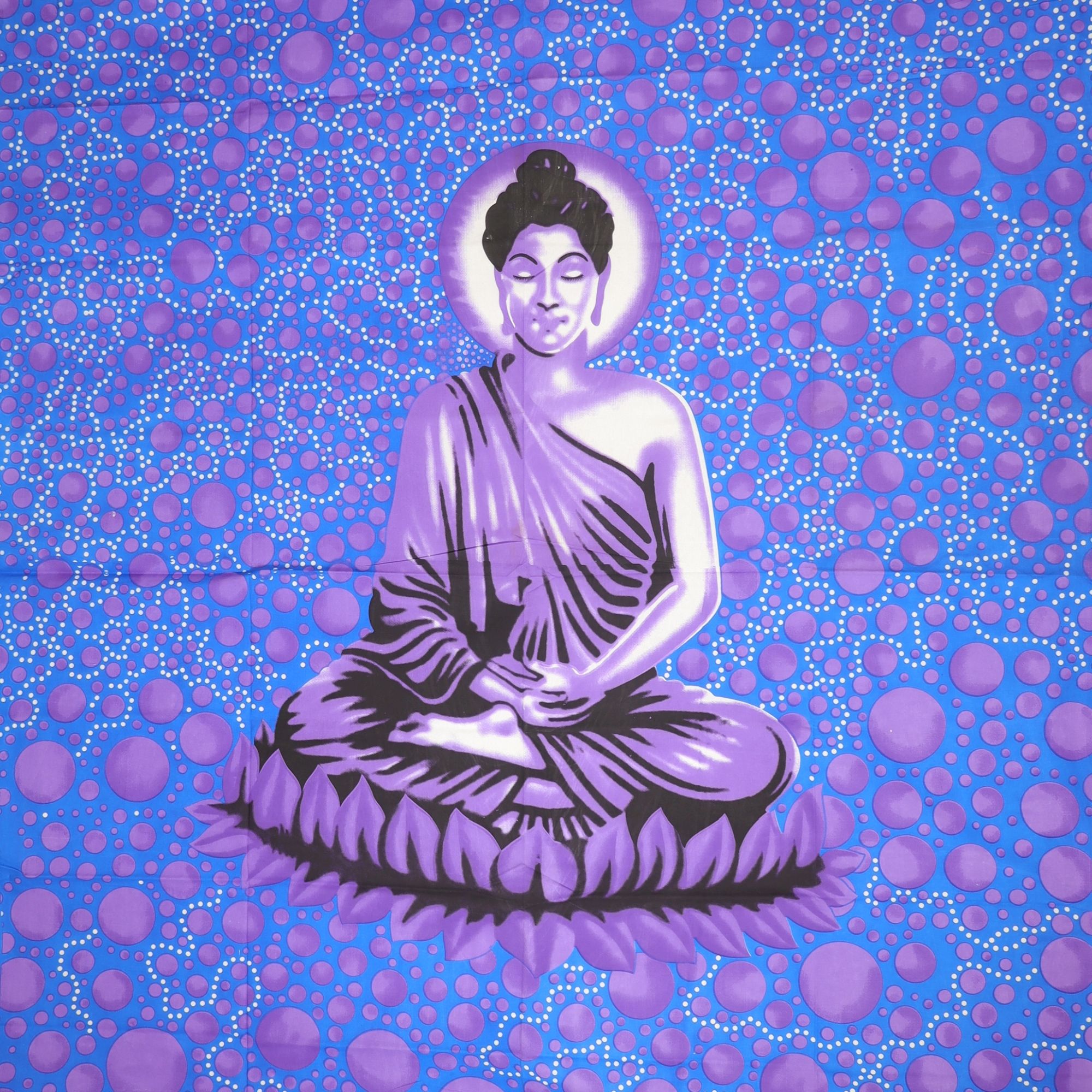Wandtuch XXL 210x230 - Buddha - 100% Baumwolle - detailreicher indischer Druck - mehrfarbig - dekoratives Tuch, Wandbild, Tagesdecke, Bedcover, Vorhang, Picknick-Decke, Strandtuch