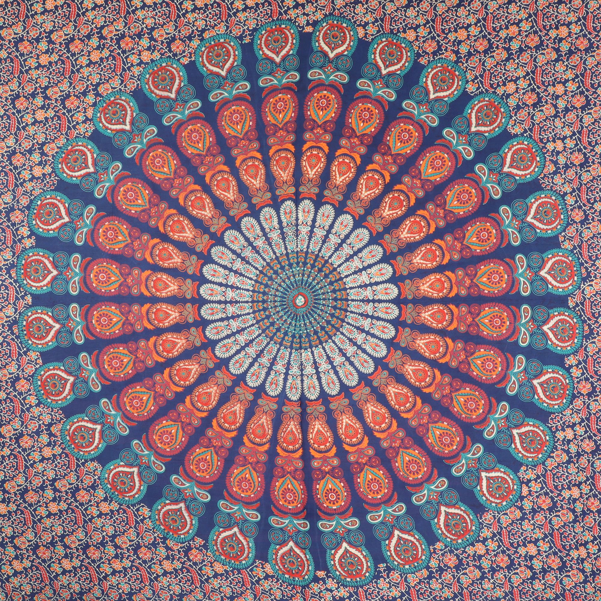 Wandtuch XXL 210x230 - Mandala - 100% Baumwolle - detailreicher indischer Druck - mehrfarbig - dekoratives Tuch, Wandbild, Tagesdecke, Bedcover, Vorhang, Picknick-Decke, Strandtuch