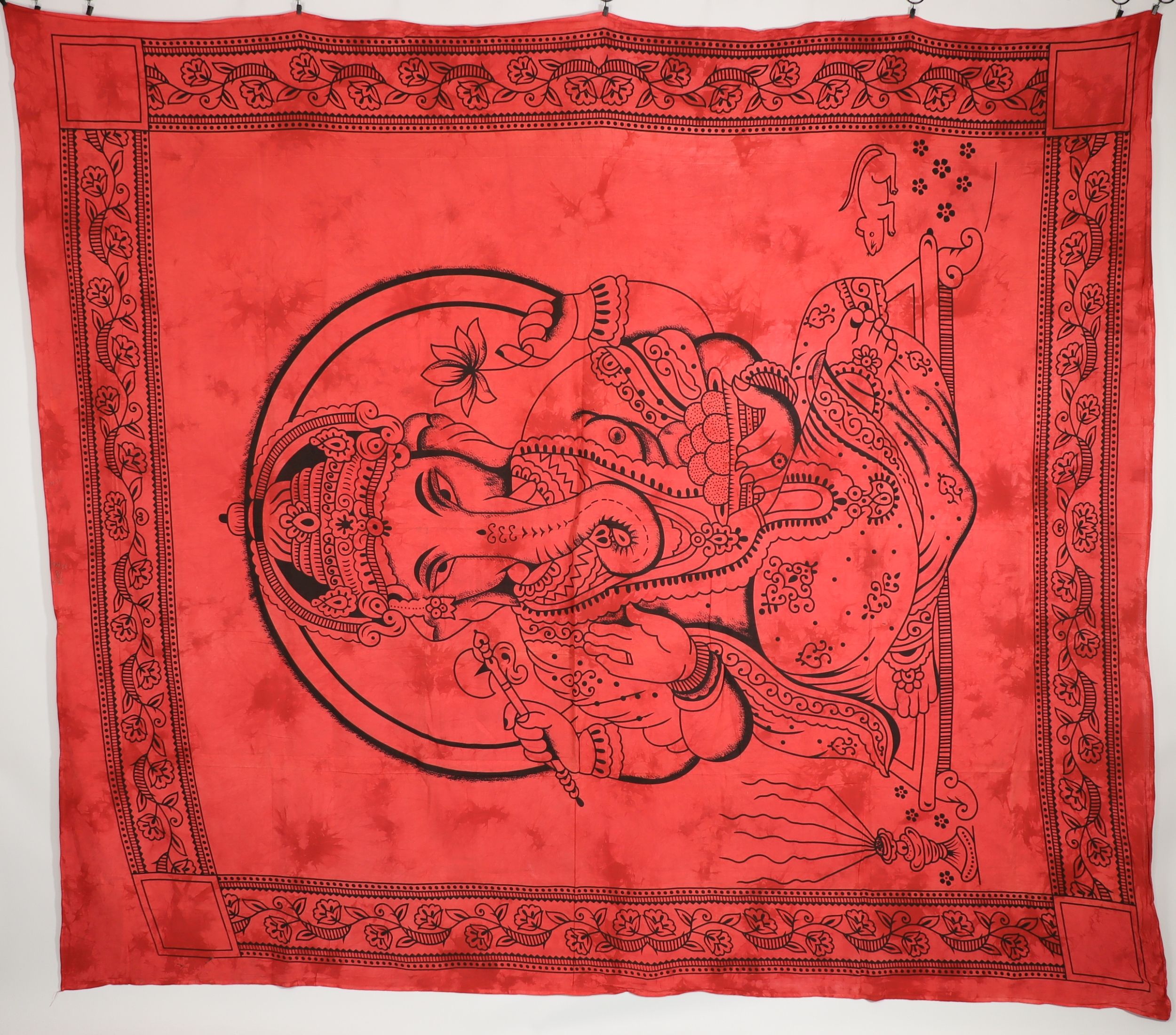 Wandtuch XXL 210x230 - Ganesha - 100% Baumwolle - detailreicher indischer Druck - mehrfarbig - dekoratives Tuch, Wandbild, Tagesdecke, Bedcover, Vorhang, Picknick-Decke, Strandtuch
