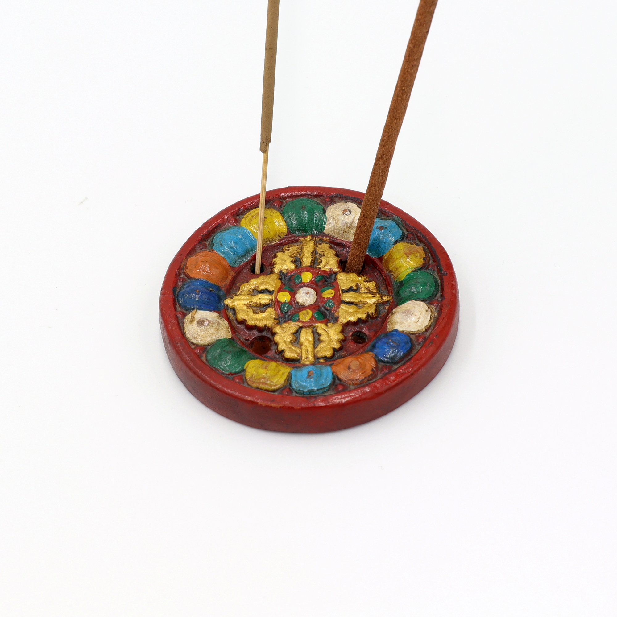 Räucherstäbchenhalter aus Ton Keramik Scheibe Dorje handbemalt