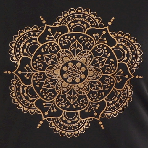 Top aus 100% Baumwolle bedruckt mit goldenem Lotus, blumig, freundlich, elegant mit sexy Ausschnitt - Fair gehandelt aus Nepal