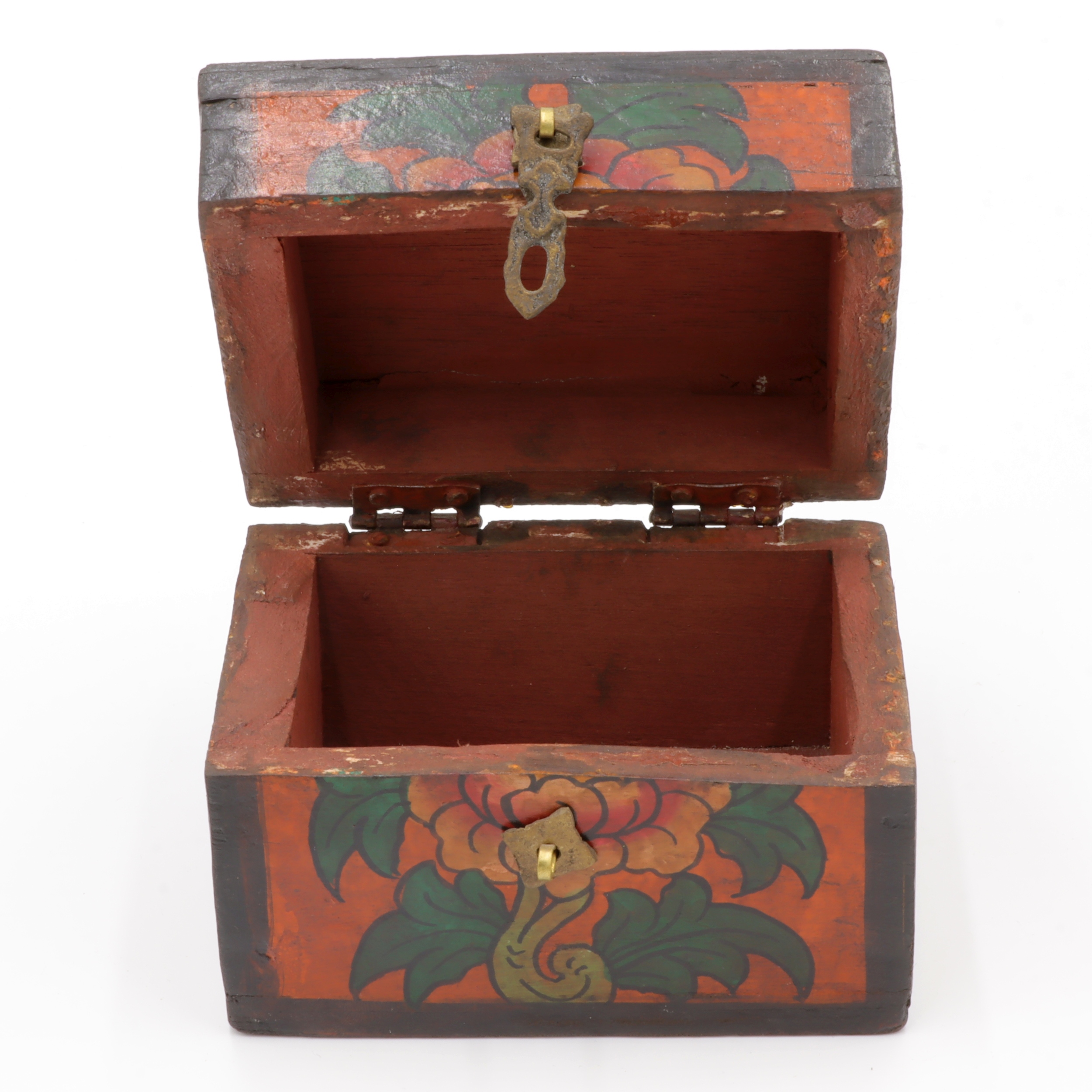 Handbemalte Kiste aus Holz - Lotus, Endlosknoten - Truhen Design - typisch nepalesiche Farben - dunkel - fair gehandelt aus Nepal