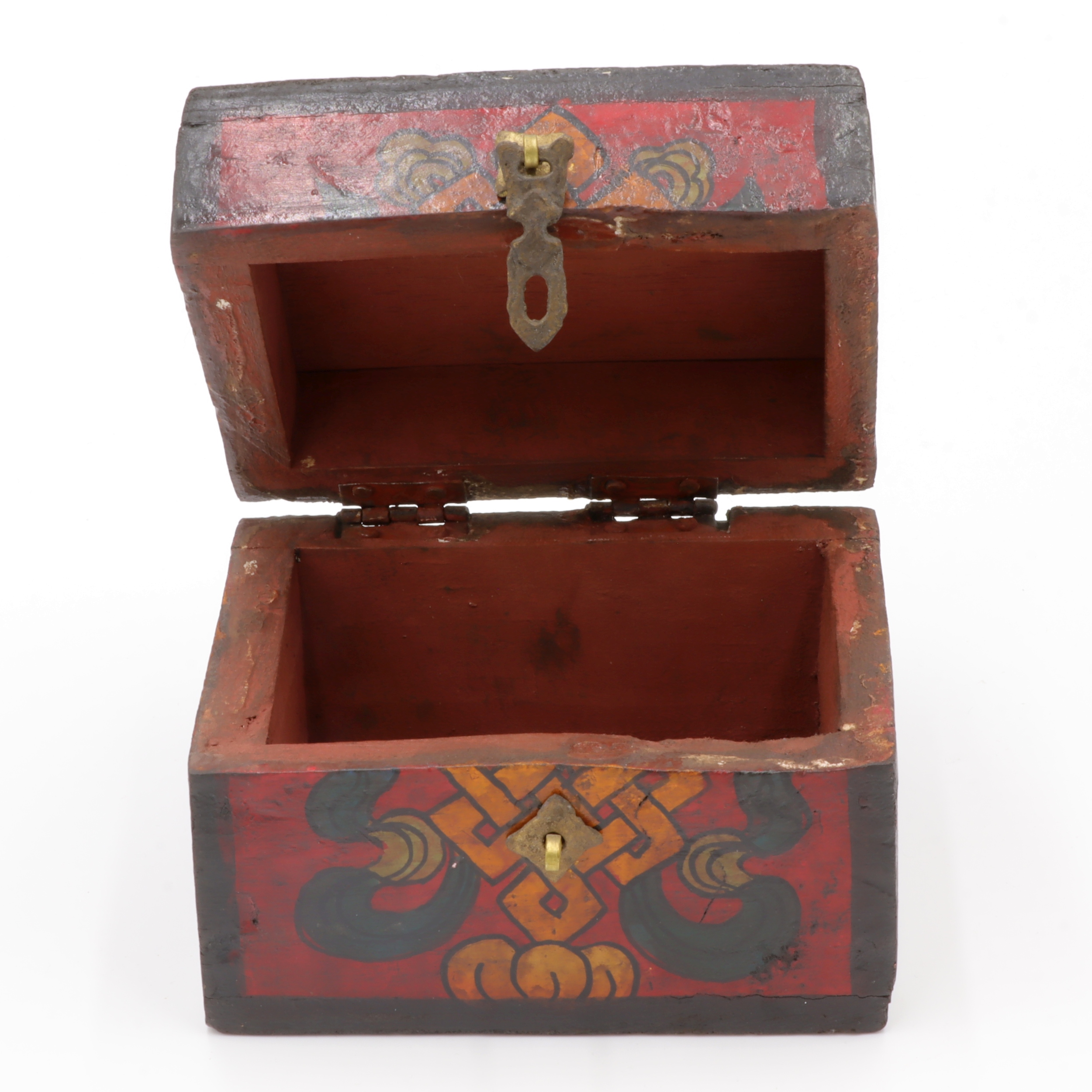 Handbemalte Kiste aus Holz - Endlosknoten - Truhen Design - typisch nepalesiche Farben - dunkel - fair gehandelt aus Nepal