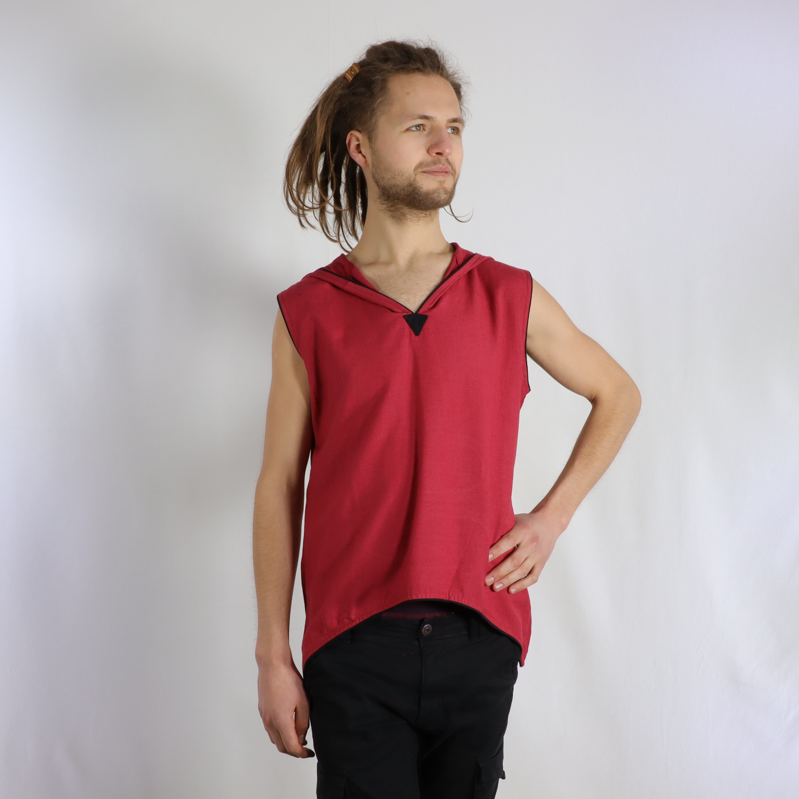 Shirt | Zipfelkapuze | ärmellos | Rot