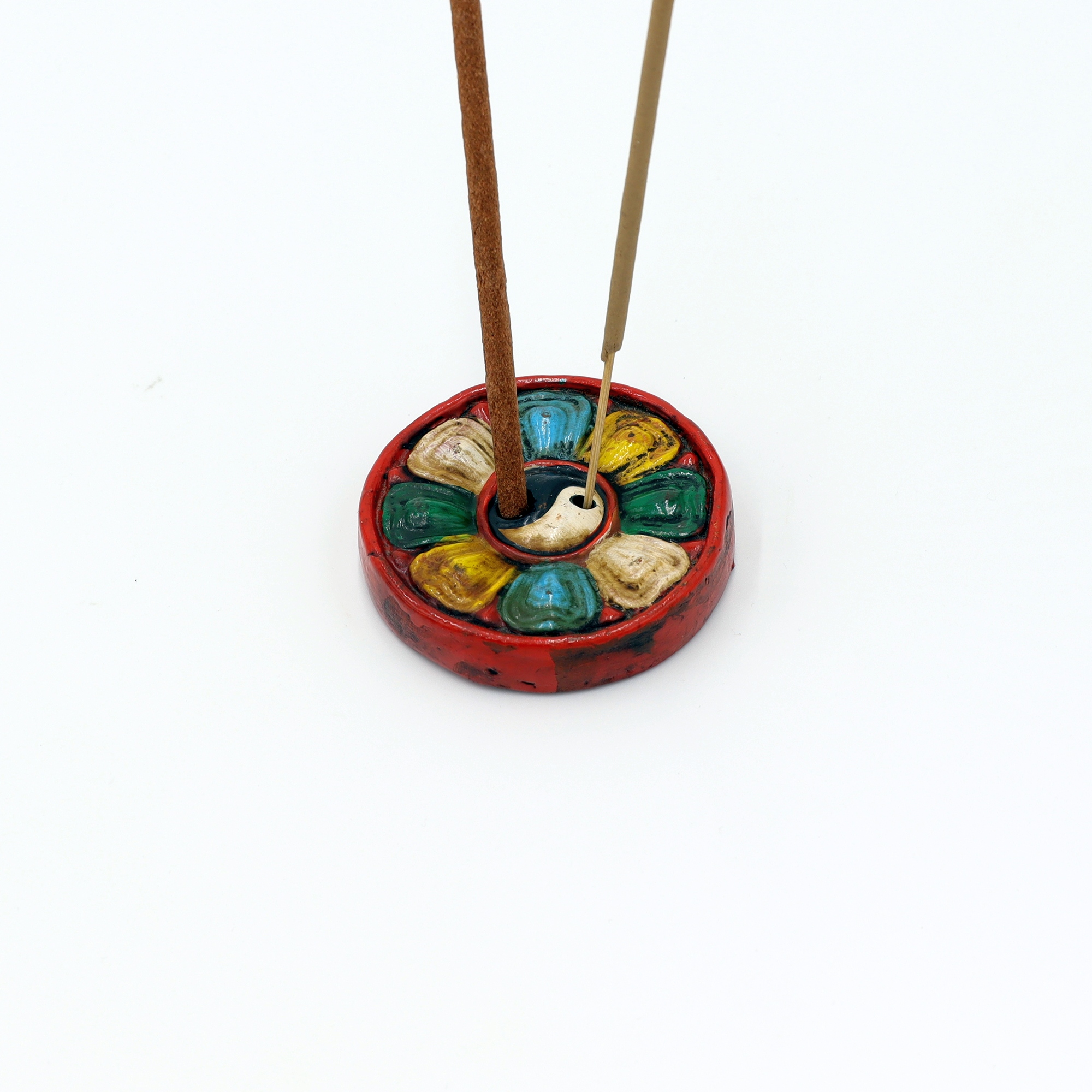 Räucherstäbchenhalter aus Ton Keramik Scheibe Ying Yang handbemalt hell klein