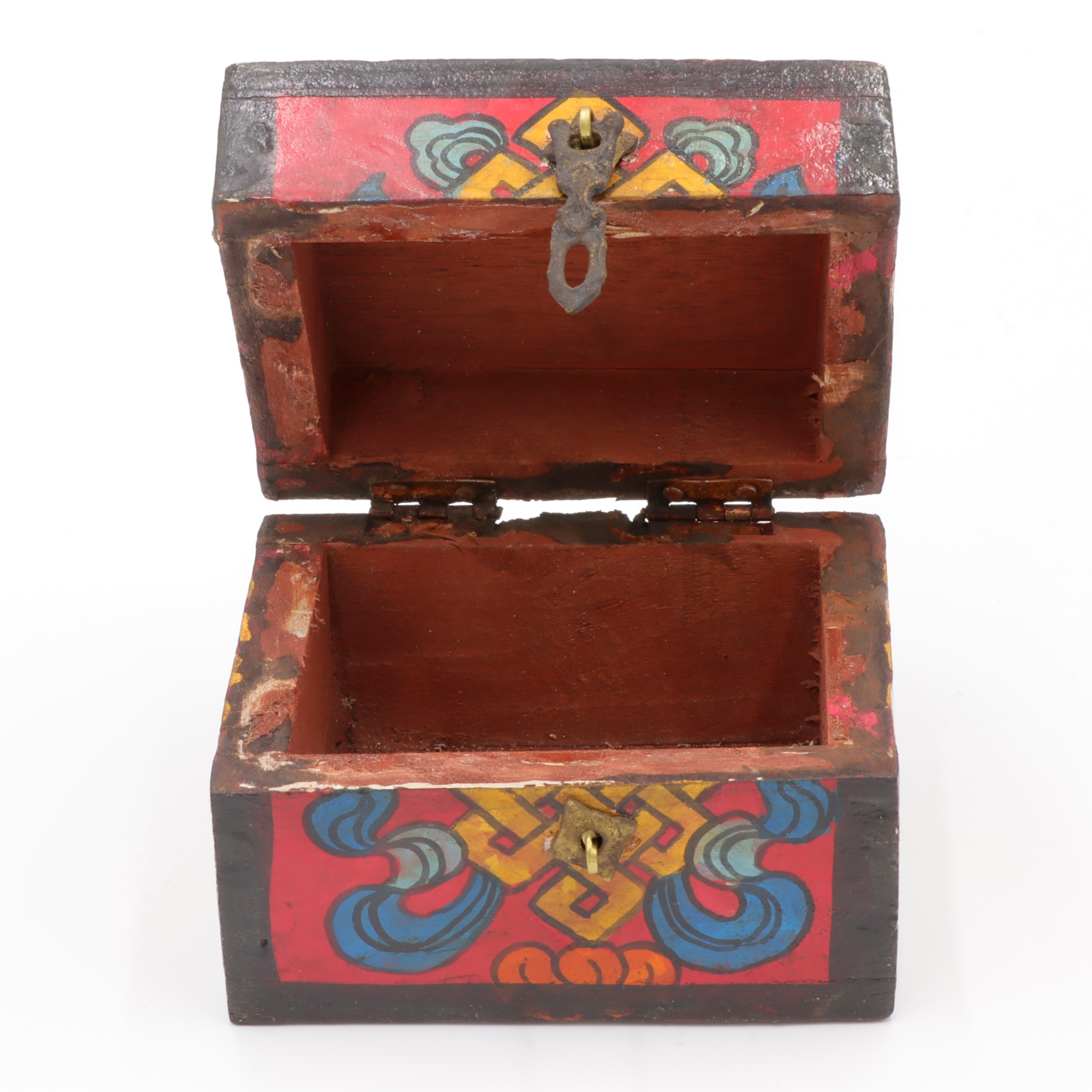 Handbemalte Kiste aus Holz - Endlosknoten - Truhen Design - typisch nepalesiche Farben - hell - fair gehandelt aus Nepal