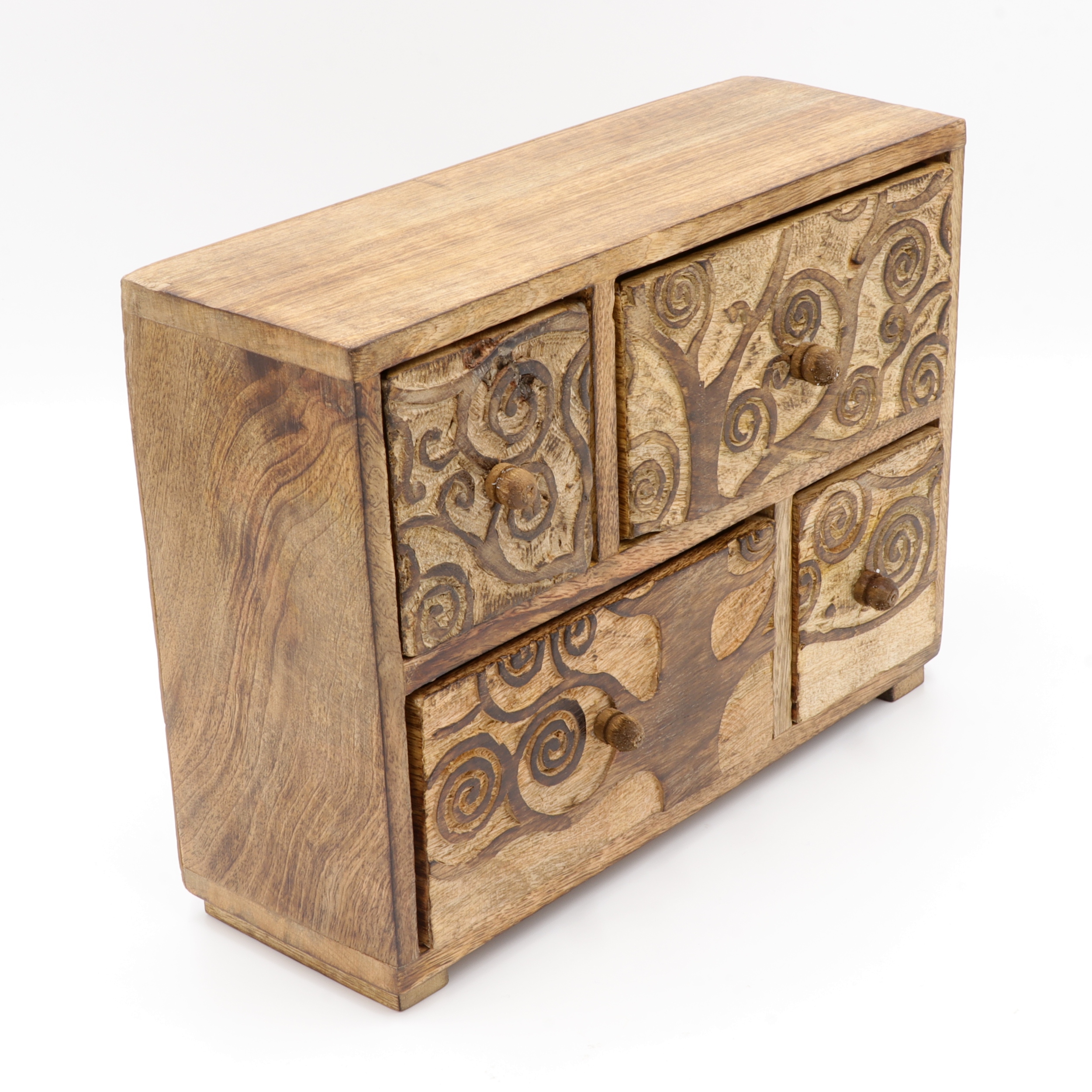 Schubladenschrank aus Holz - Vier Schubladen verziert mit dem Baum des Lebens - Asymmetrie Design