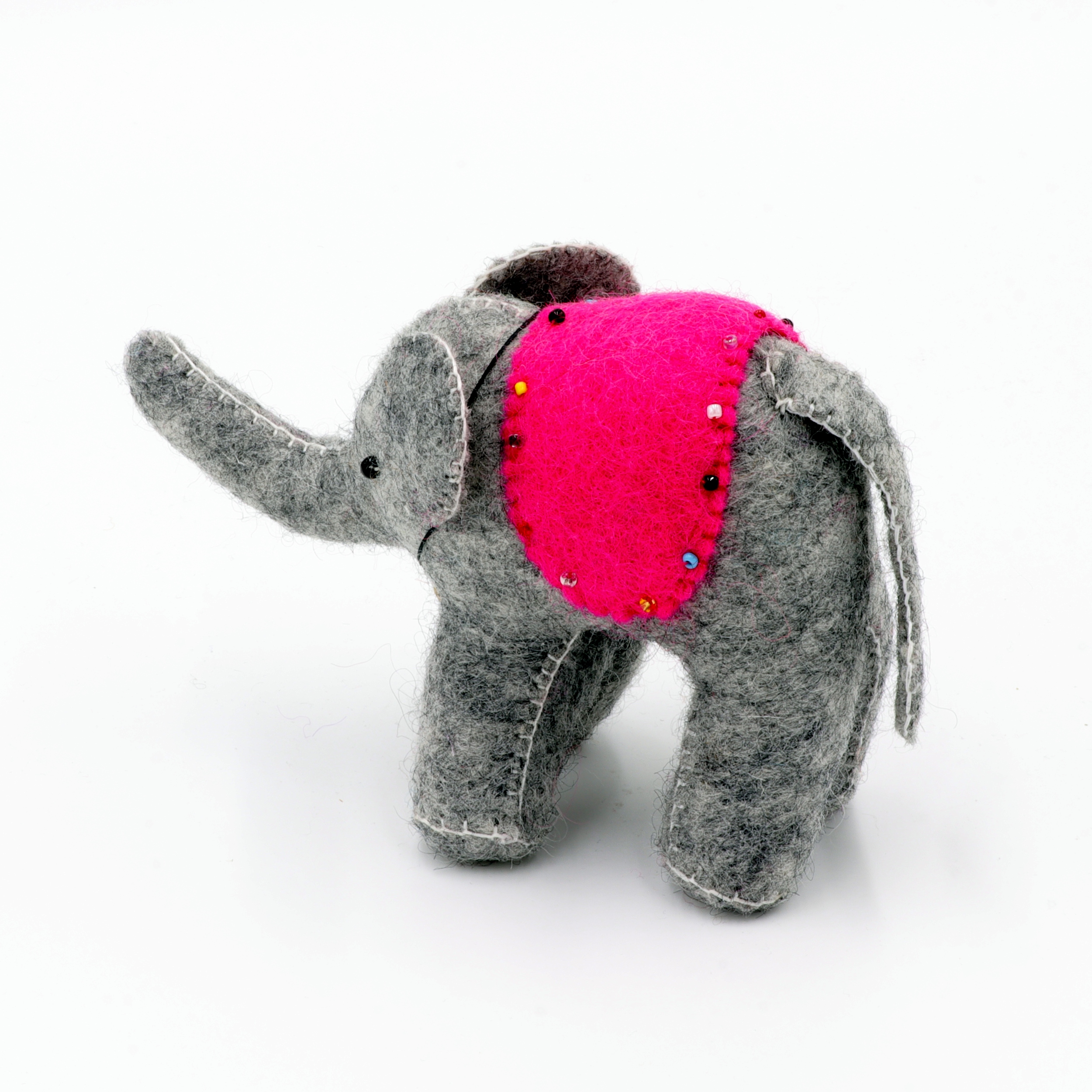 Elefant aus Filz mit Glöckchen - Der kleine Graue mit der Decke