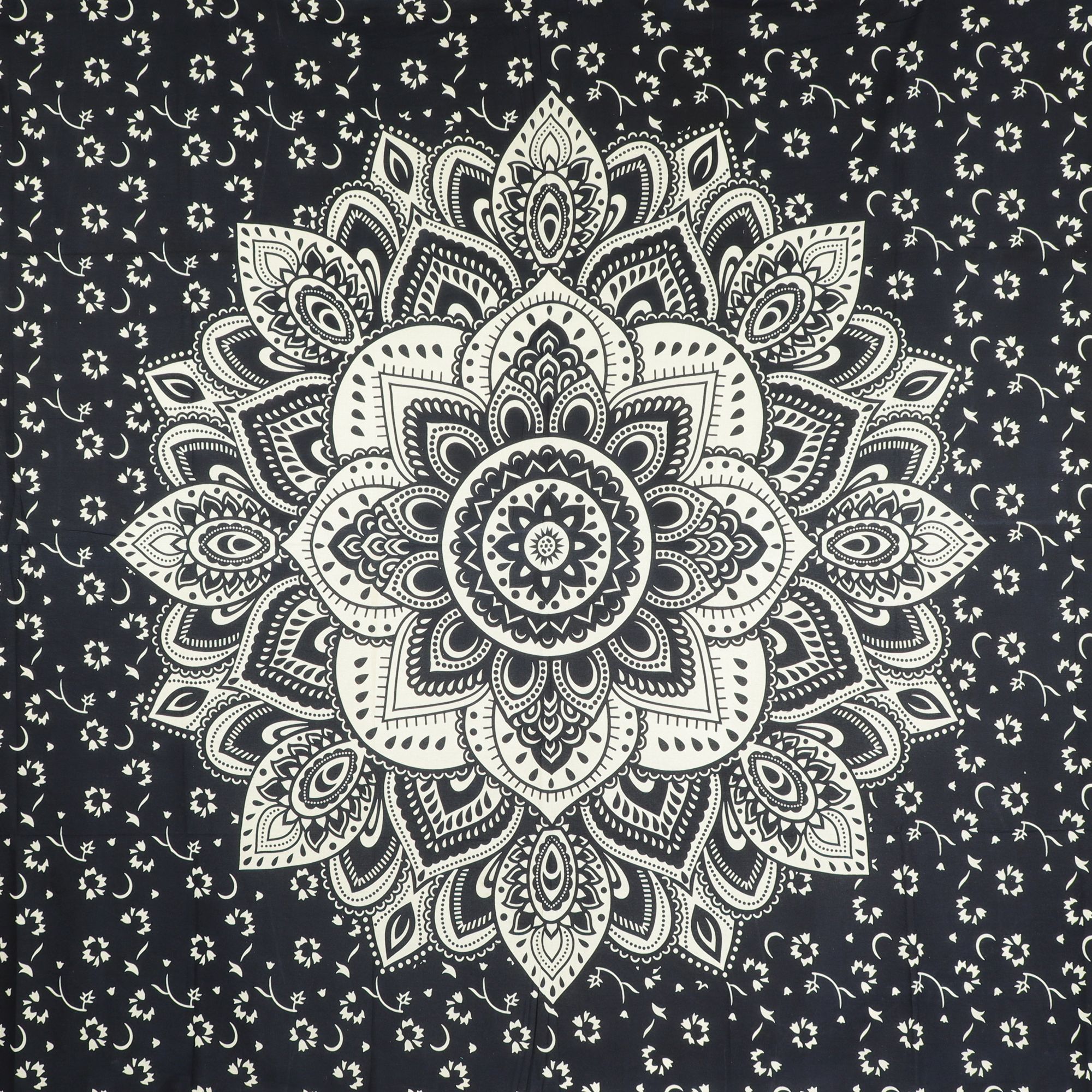 Wandtuch XXL 210x230 - Mandala Lotus - 100% Baumwolle - detailreicher indischer Druck - dekoratives Tuch, Wandbild, Tagesdecke, Bedcover, Vorhang, Picknick-Decke, Strandtuch