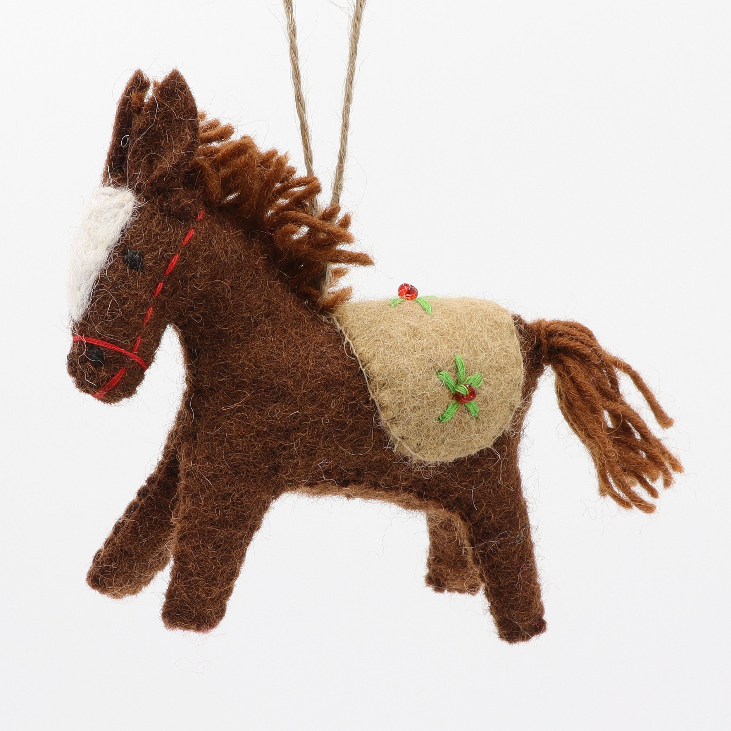 Pferdchen mit Sattel - Anhänger aus Filz - Geschenkanhänger oder Baumschmuck - echte Handarbeit und fair gehandelt