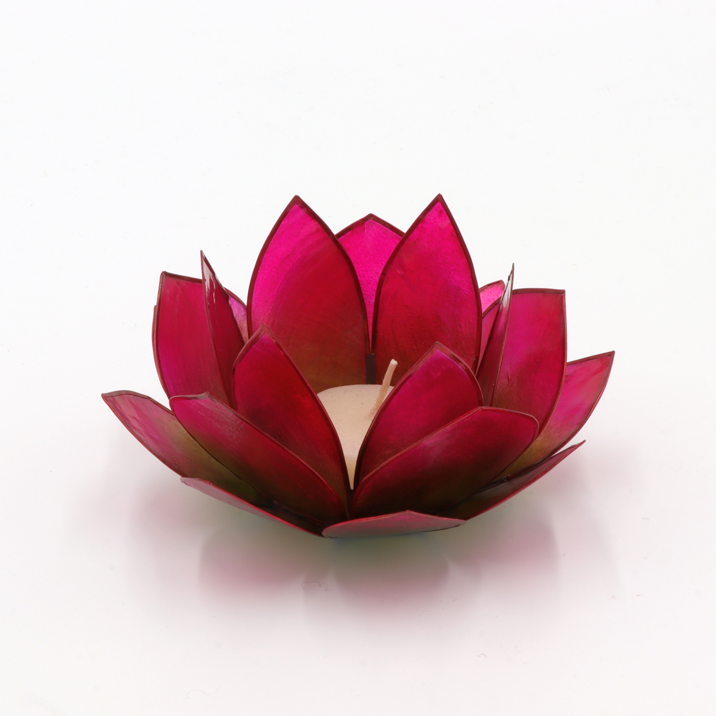 Teelichthalter als Lotusblüte mit filigranen Blättern aus der Capiz-Muschel - leuchtende sommerliche Farben - Pink klein