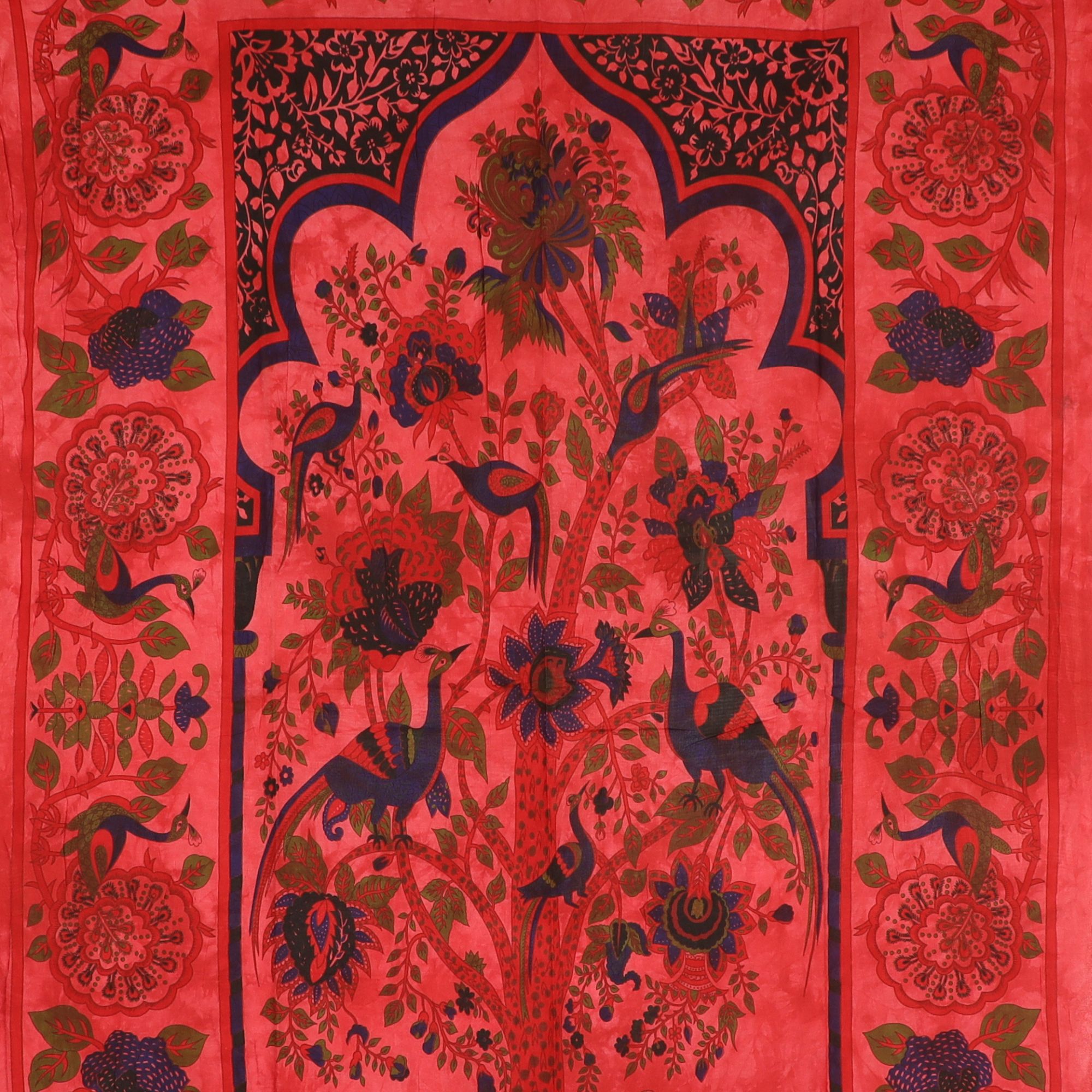 Wandtuch XL 130x210 - Tierreich - Baum mit Tieren - 100% Baumwolle - detailreicher indischer Druck - zweifarbig - Batik - dekoratives Tuch, Wandbild, Tagesdecke, Bedcover, Vorhang, Picknick-Decke, Strandtuch