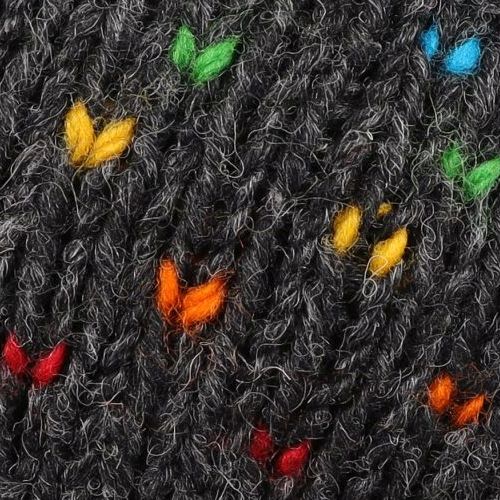 Stirnband aus Wolle - handgestrickt - mehrfarbiges Glatt-Muster mit Schmetterlingen - Anthrazit - Ohrenwärmer mit Innenfutter - wohlig, warm, weich - echte Handarbeit und fair gehandelt aus Nepal