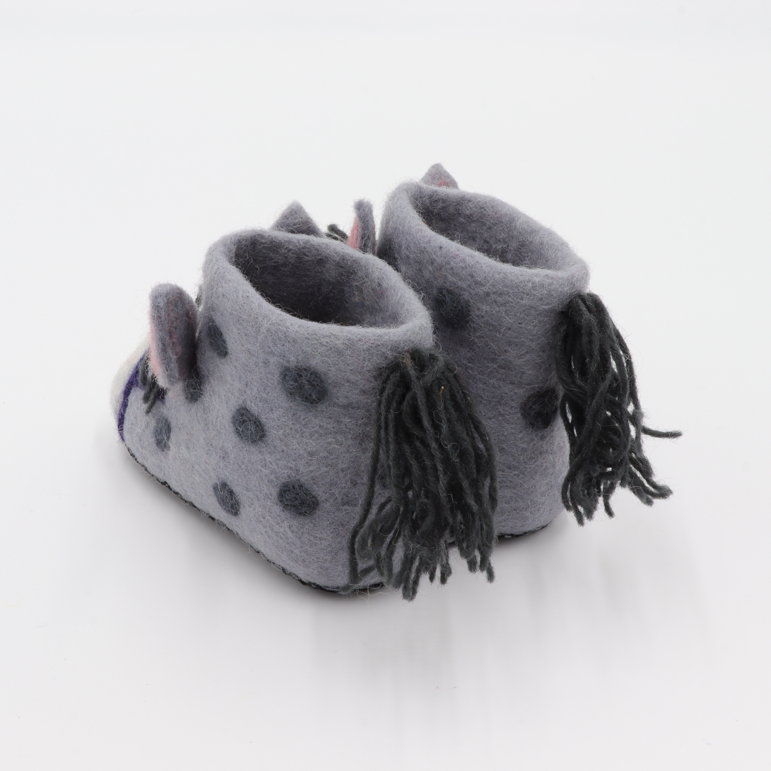 Schuhe aus Filz für Kinder - Der Graue Esel - rutschfeste Sohle aus Wildleder