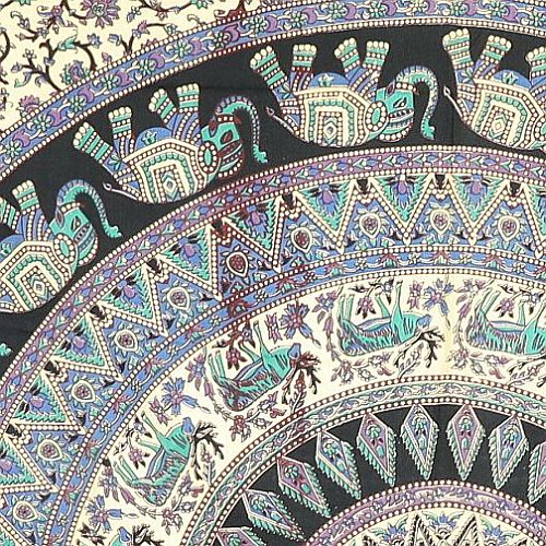Wandtuch XL 130x210 - Mandala Kreise mit Elefanten - detailreicher indischer Druck - mehrfarbig - Weiß - 100% Baumwolle - dekoratives Tuch, Wandbild, Tagesdecke, Bedcover, Vorhang, Picknick, Strand