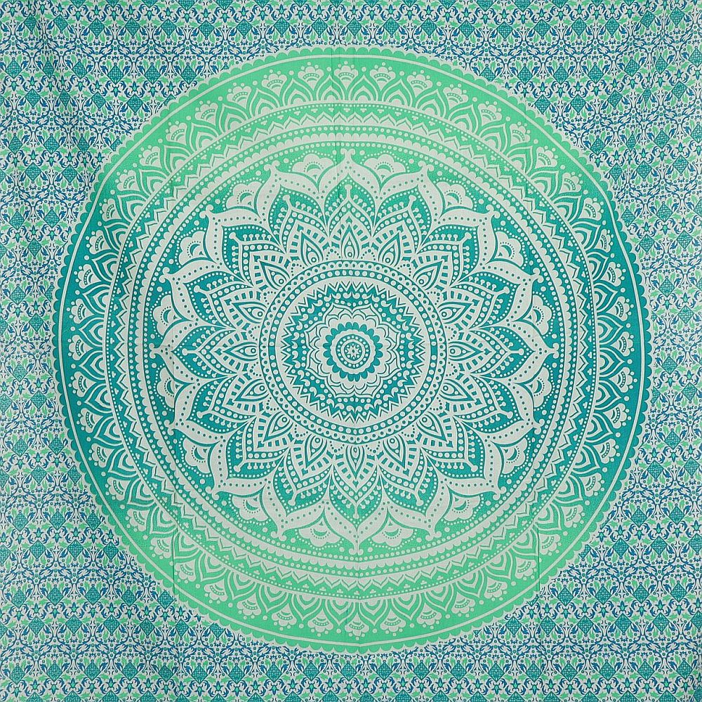 Wandtuch XL 130x210 - Mandala Lotus mit Blumen - 100% Baumwolle - detailreicher indischer Druck - mehrfarbig - dekoratives Tuch, Wandbild, Tagesdecke, Bedcover, Vorhang, Picknick-Decke, Strandtuch