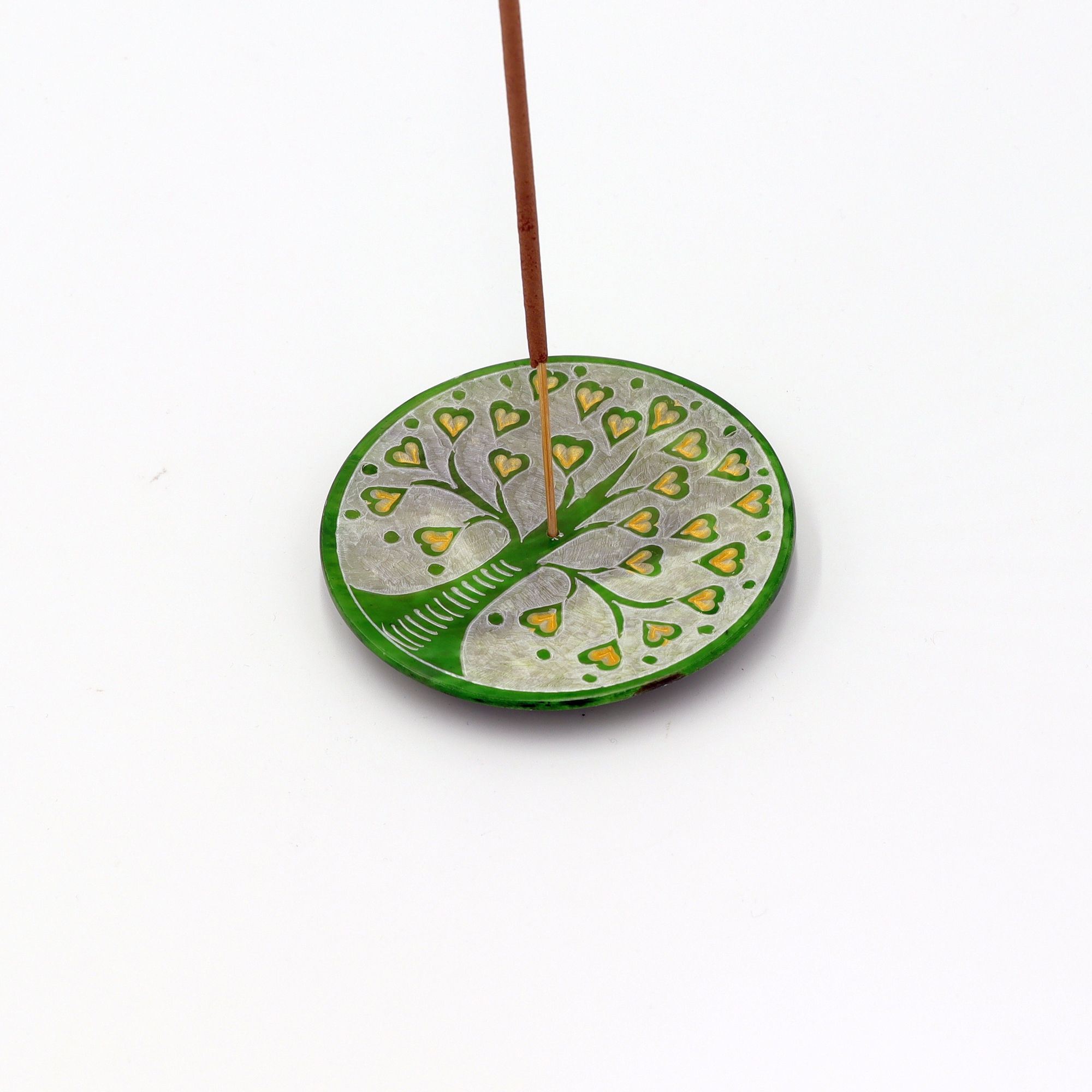 Räucherstäbchenhalter aus Speckstein Scheibe Bäumchen des Lebens Grün