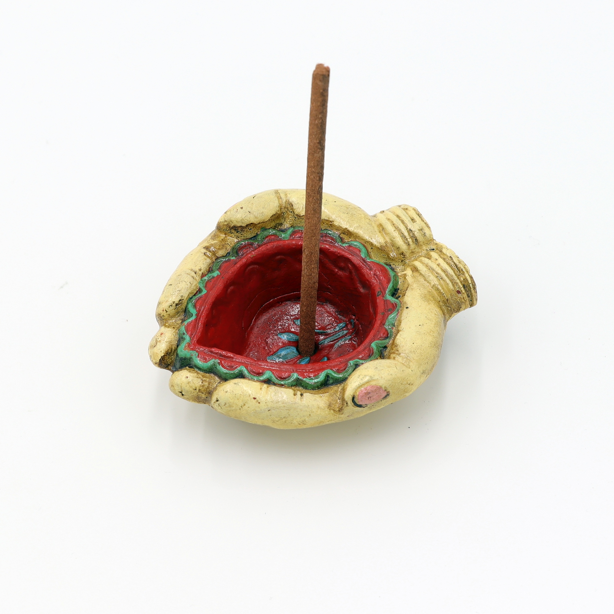 Räucherstäbchenhalter aus Ton Keramik Schale Hände handbemalt