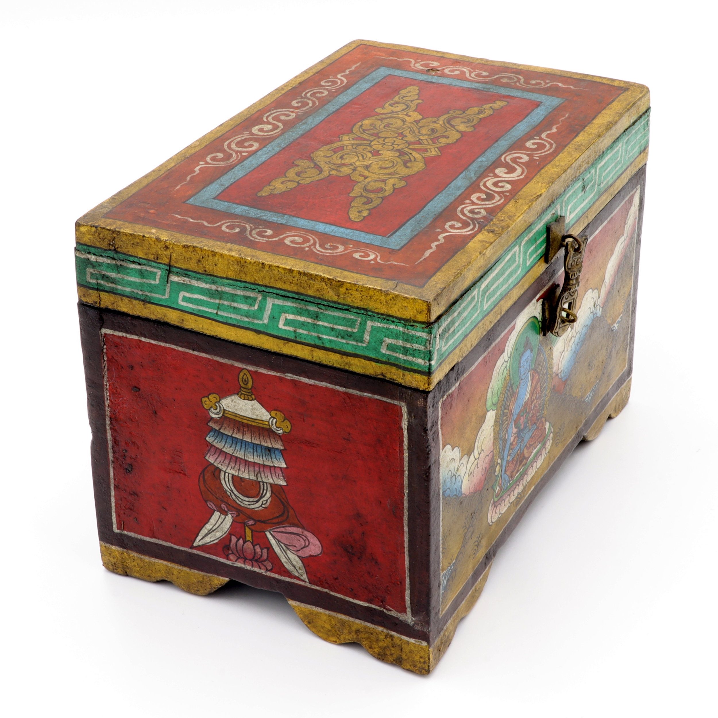 Handbemalte Kiste aus Holz - Buddha, Ashtamangala - Truhen Design - typisch nepalesiche Farben - fair gehandelt aus Nepal