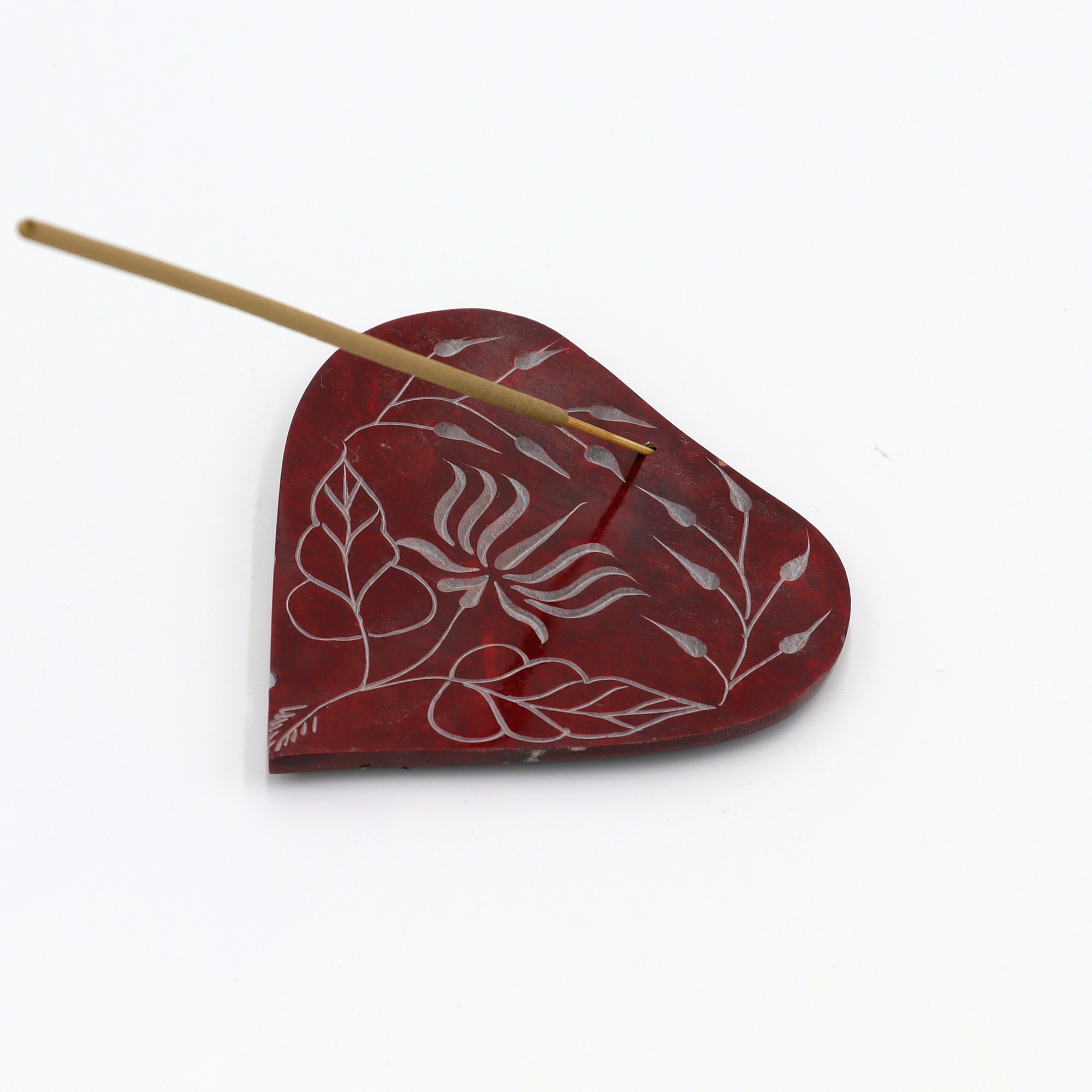 Räucherstäbchenhalter aus Speckstein Herzform Lotus Rot